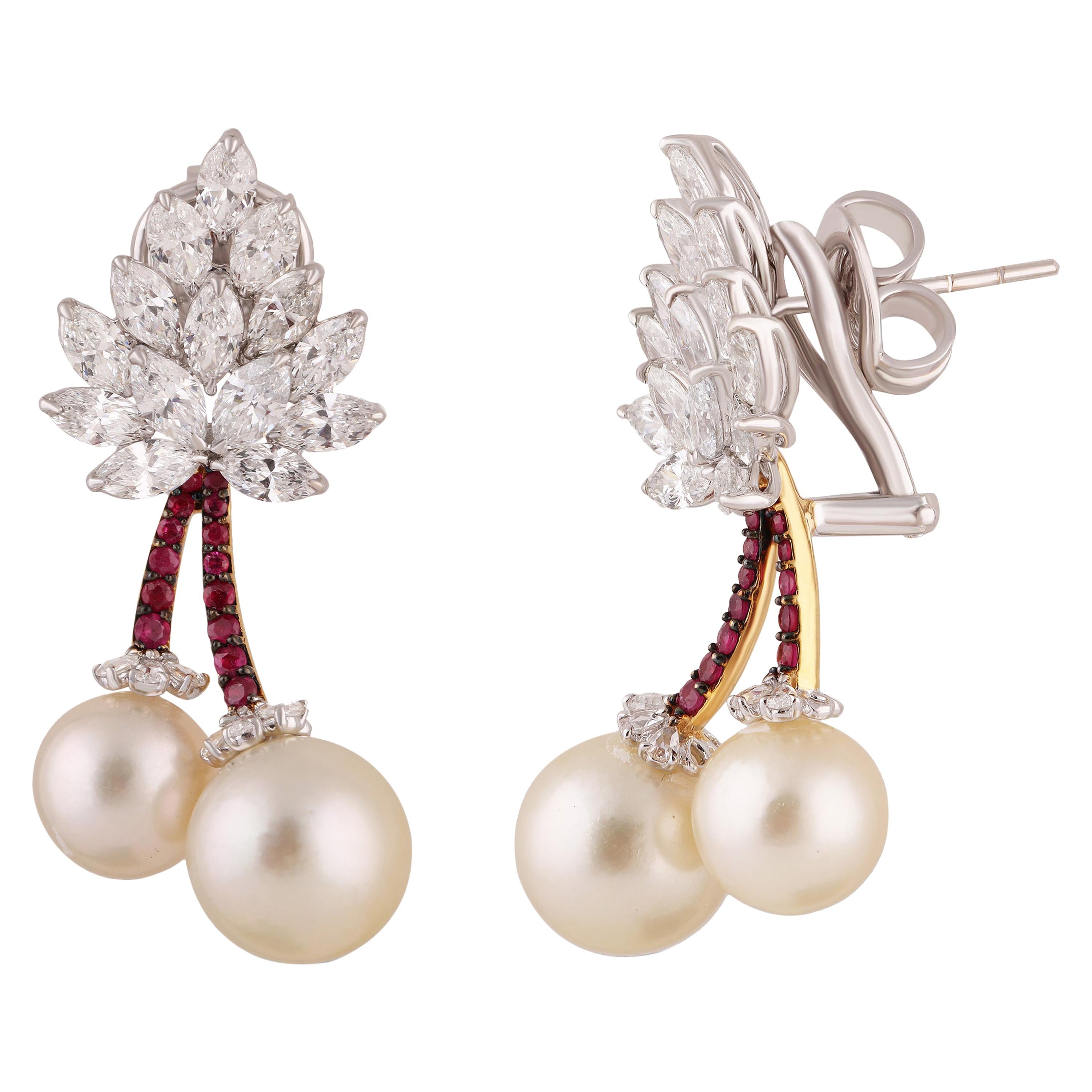 Studio Rêves Cherry Blossom Diamond Stud Earrings in 18 Karat Gold For Sale