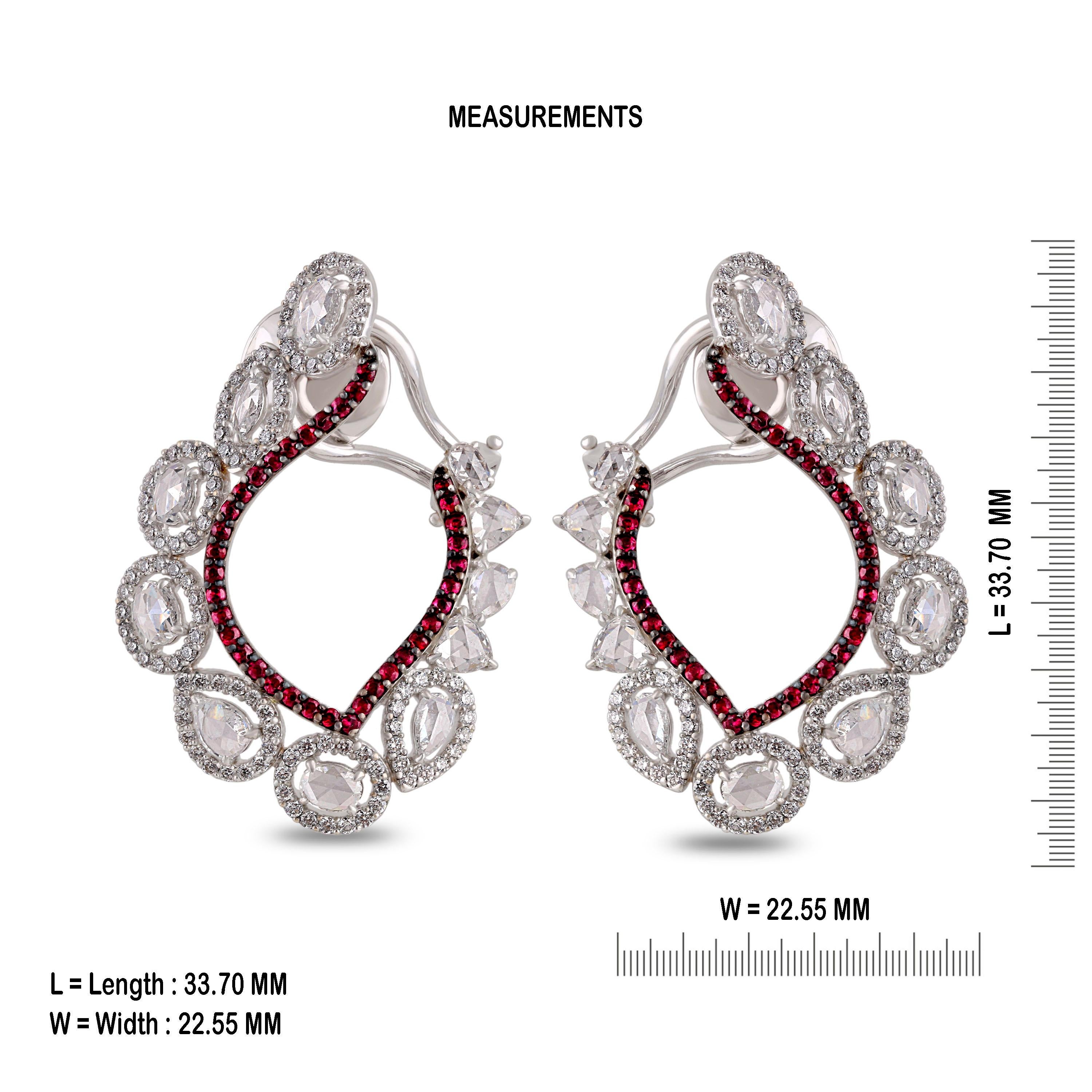 Studio Rêves Chic Diamond and Ruby Earrings in 18 Karat White Gold In New Condition For Sale In Mumbai, Maharashtra