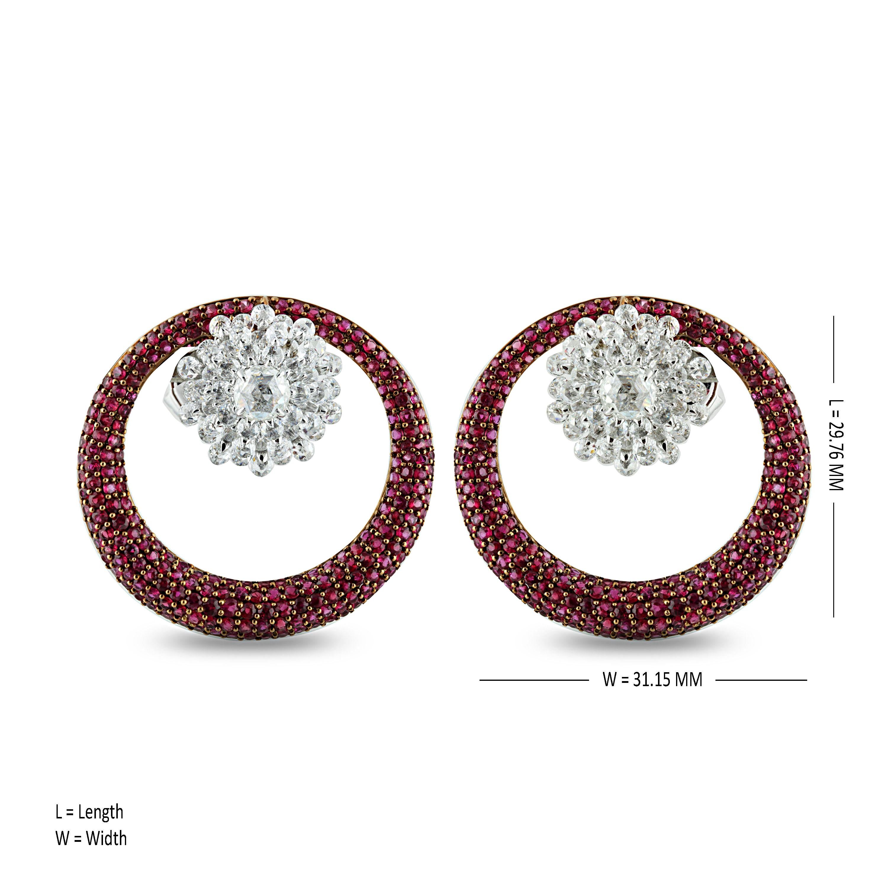 Studio Rêves Circular Ruby Earrings with Diamonds in 18 Karat Gold im Zustand „Neu“ in Mumbai, Maharashtra