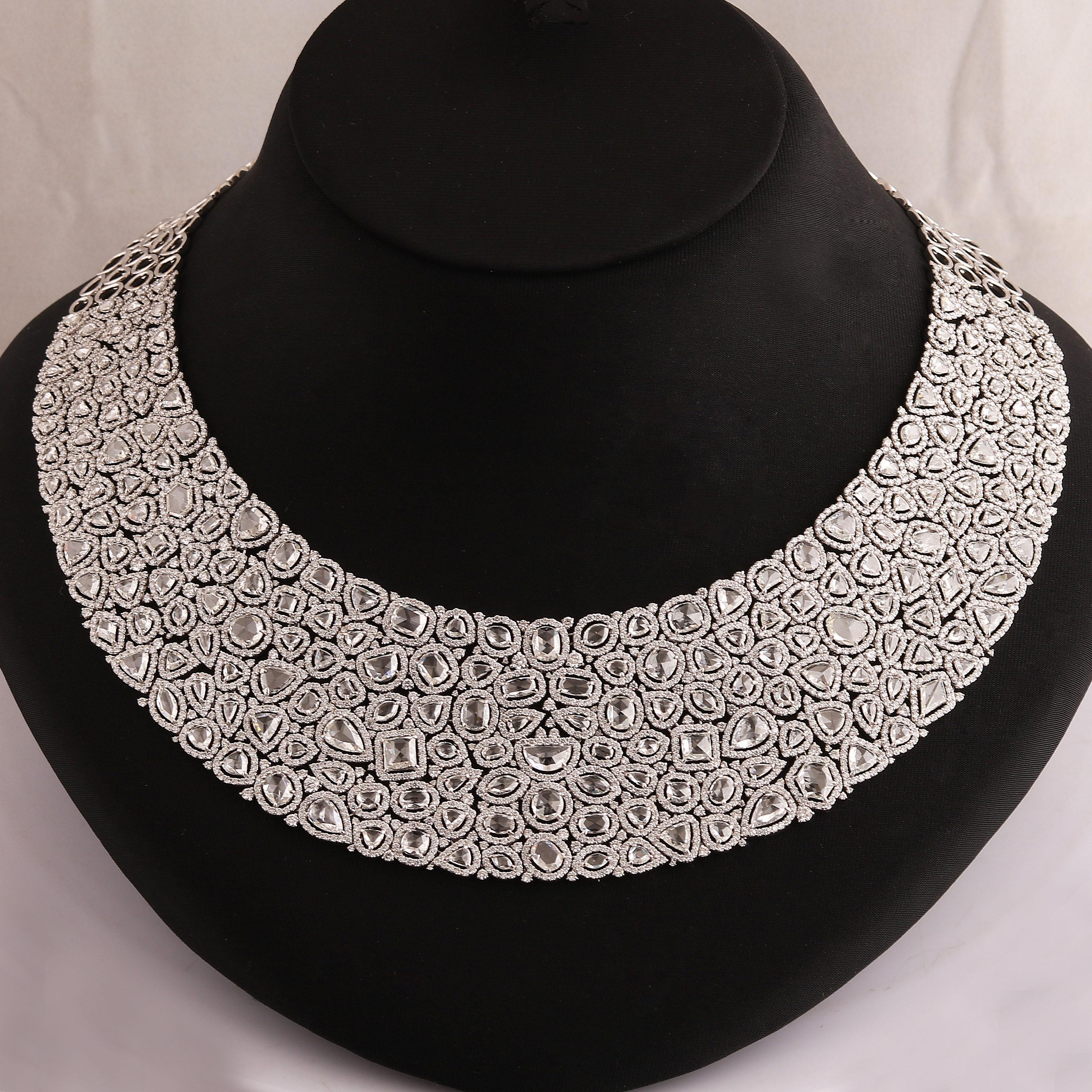 Rose Cut Studio Rêves Cleopatra Rosecut Diamond Carpet Necklace in 18 Karat Gold For Sale