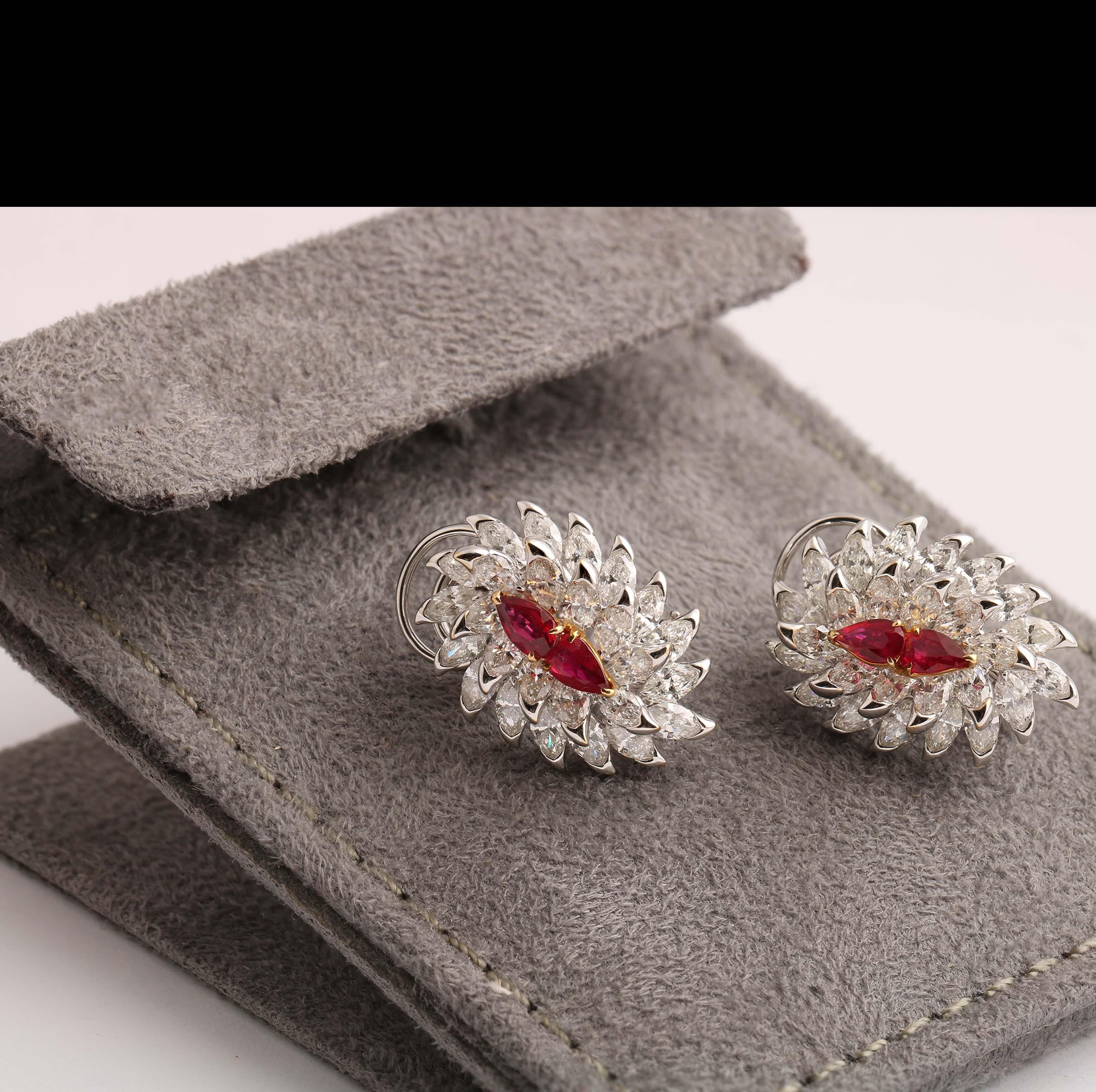 Studio Rêves - Boucles d'oreilles en or 18 carats avec diamant marquise et rubis poire en vente 4