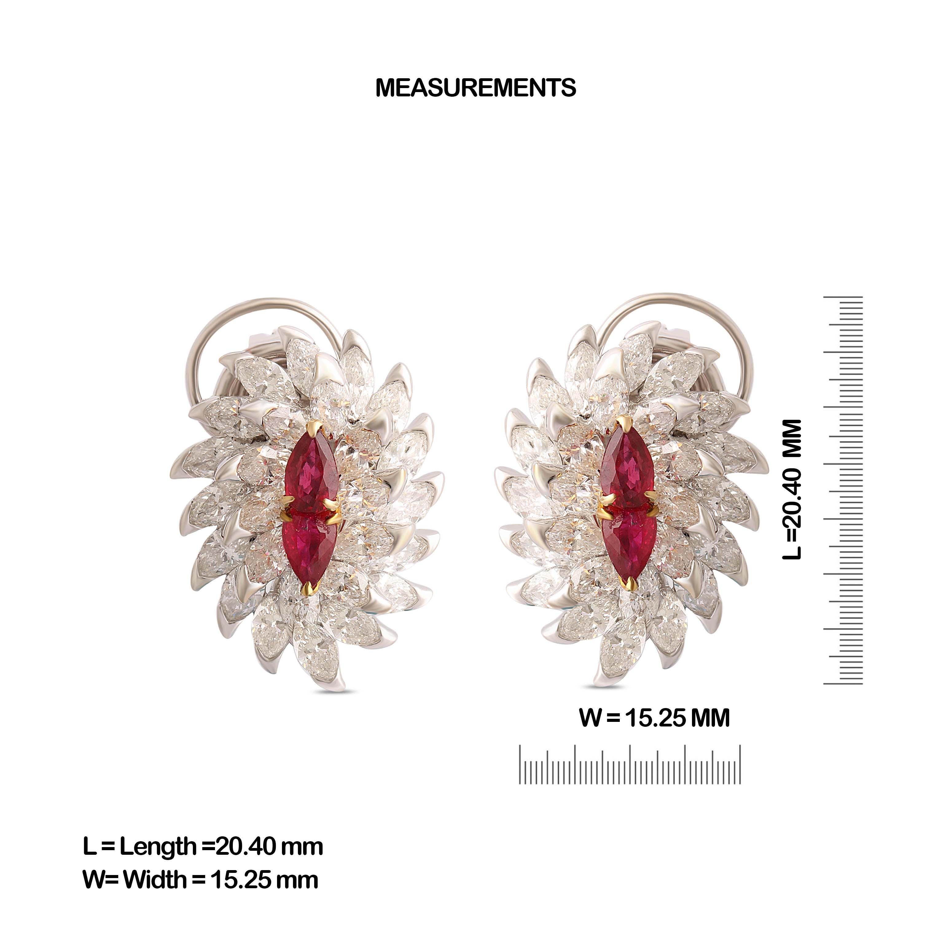 Taille Marquise Studio Rêves - Boucles d'oreilles en or 18 carats avec diamant marquise et rubis poire en vente