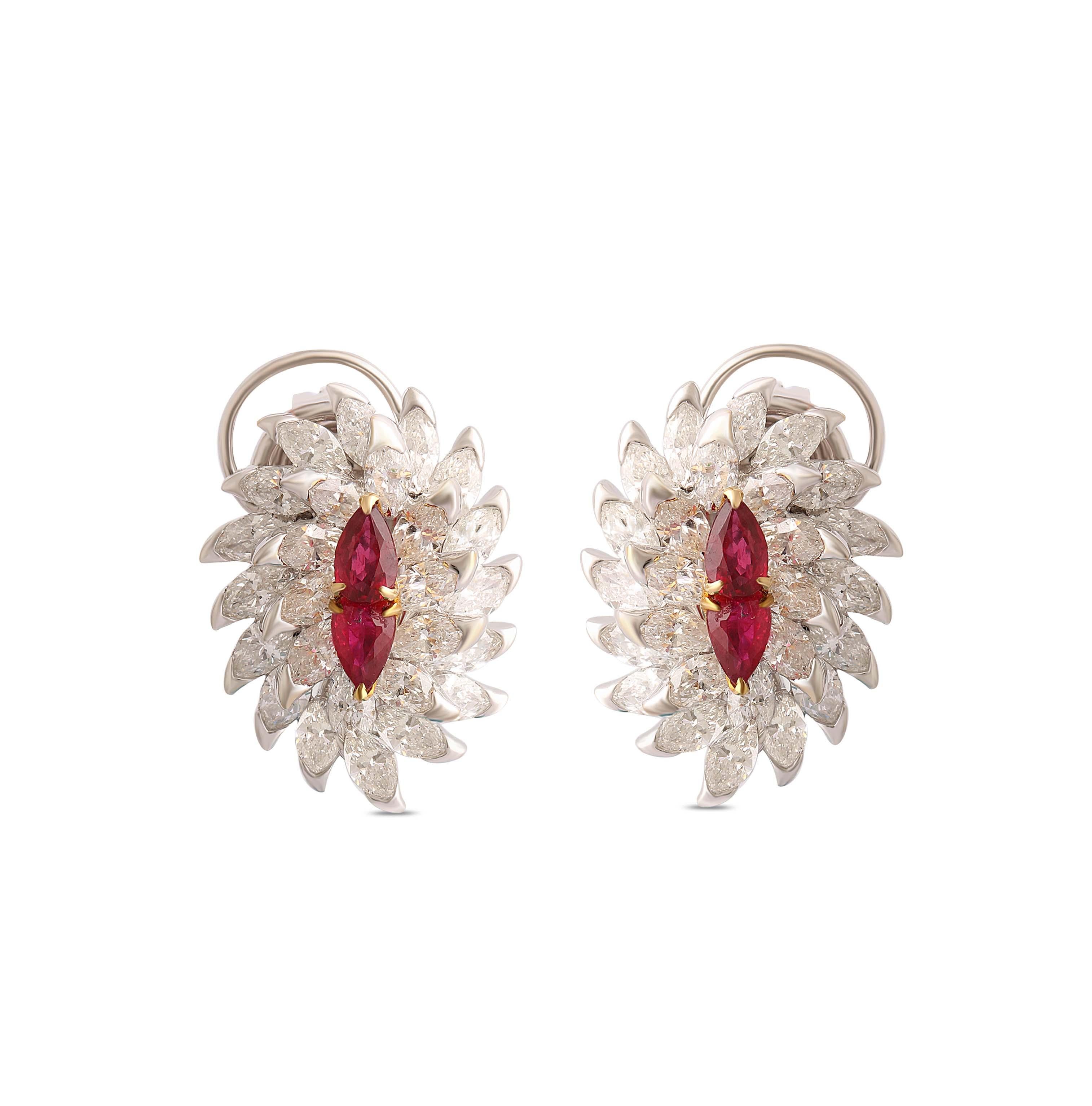 Studio Rêves - Boucles d'oreilles en or 18 carats avec diamant marquise et rubis poire en vente 1