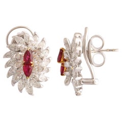 Studio Rêves Cluster Marquise Diamond with Pear Rubies Stud Earrings in 18K Gold
