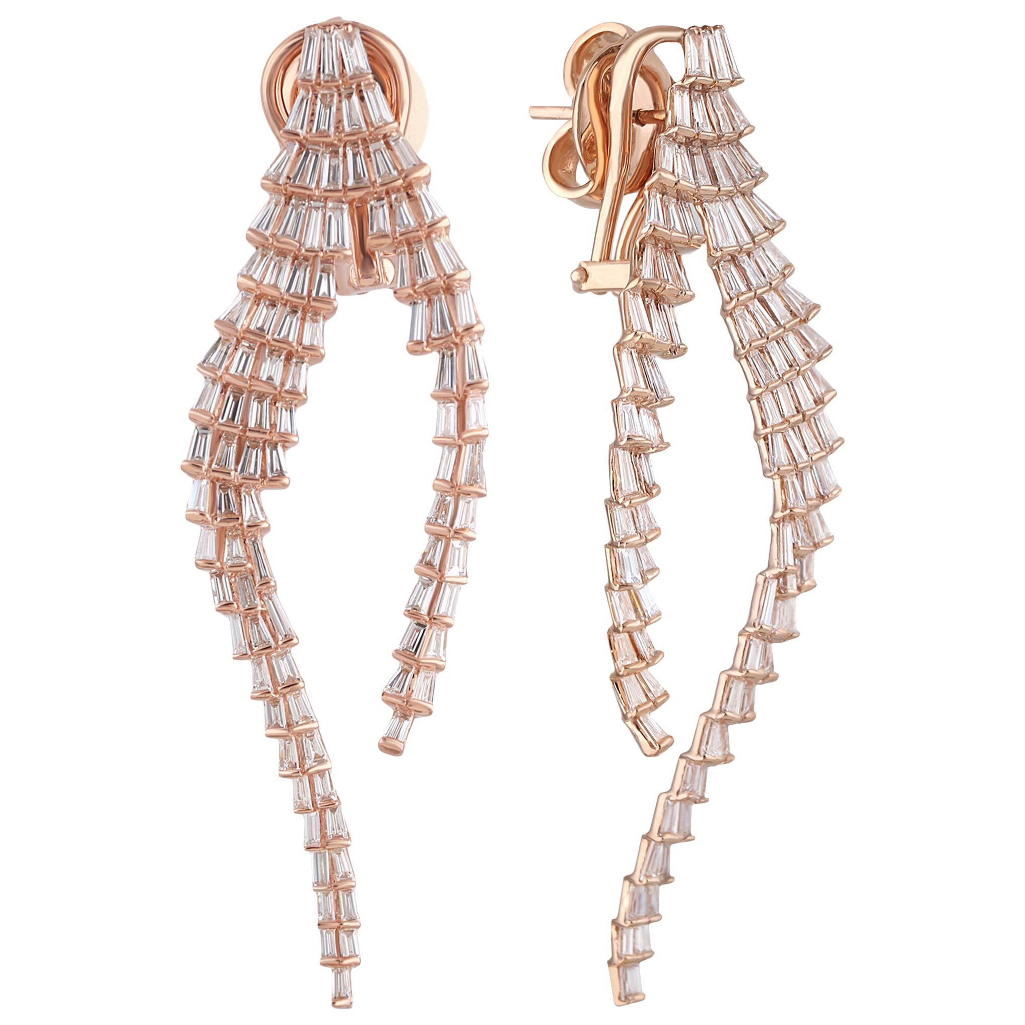 Studio Rêves Contemporary Tapered Baguette Diamond Earrings in 18 Karat Gold For Sale