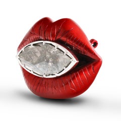 Studio Rêves Crimson Whisper Diamond Brooch in Titanium and 18K Gold