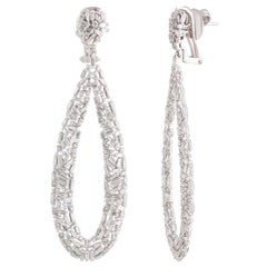 Studio Rêves Crisscross Tapered Baguette Dangling Earrings in 18 Karat Gold