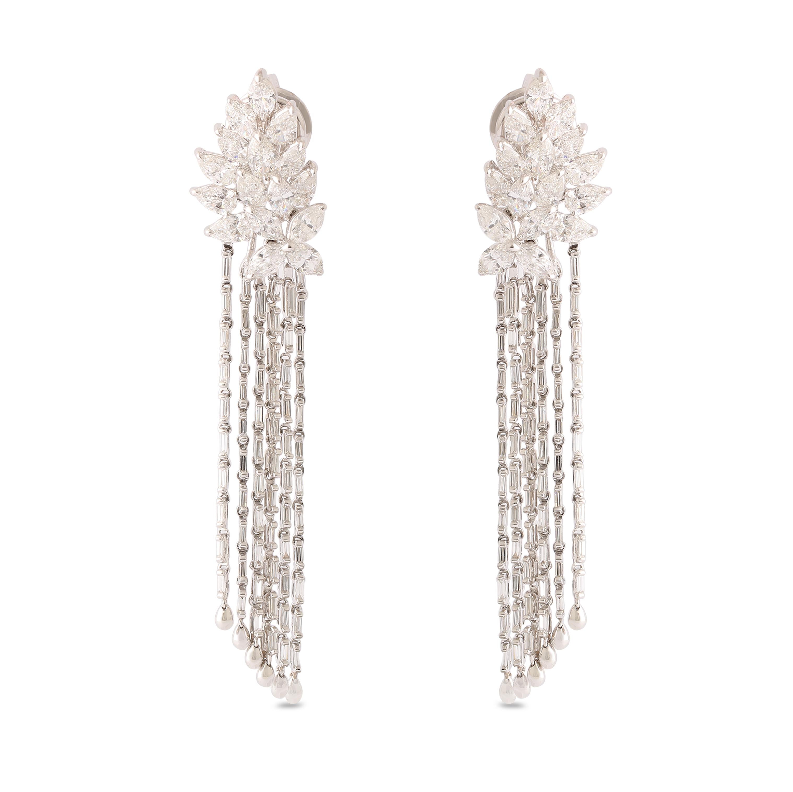 Baguette Cut Studio Rêves Dangling Baguettes Earrings in 18 Karat Gold with Fancy Diamonds For Sale