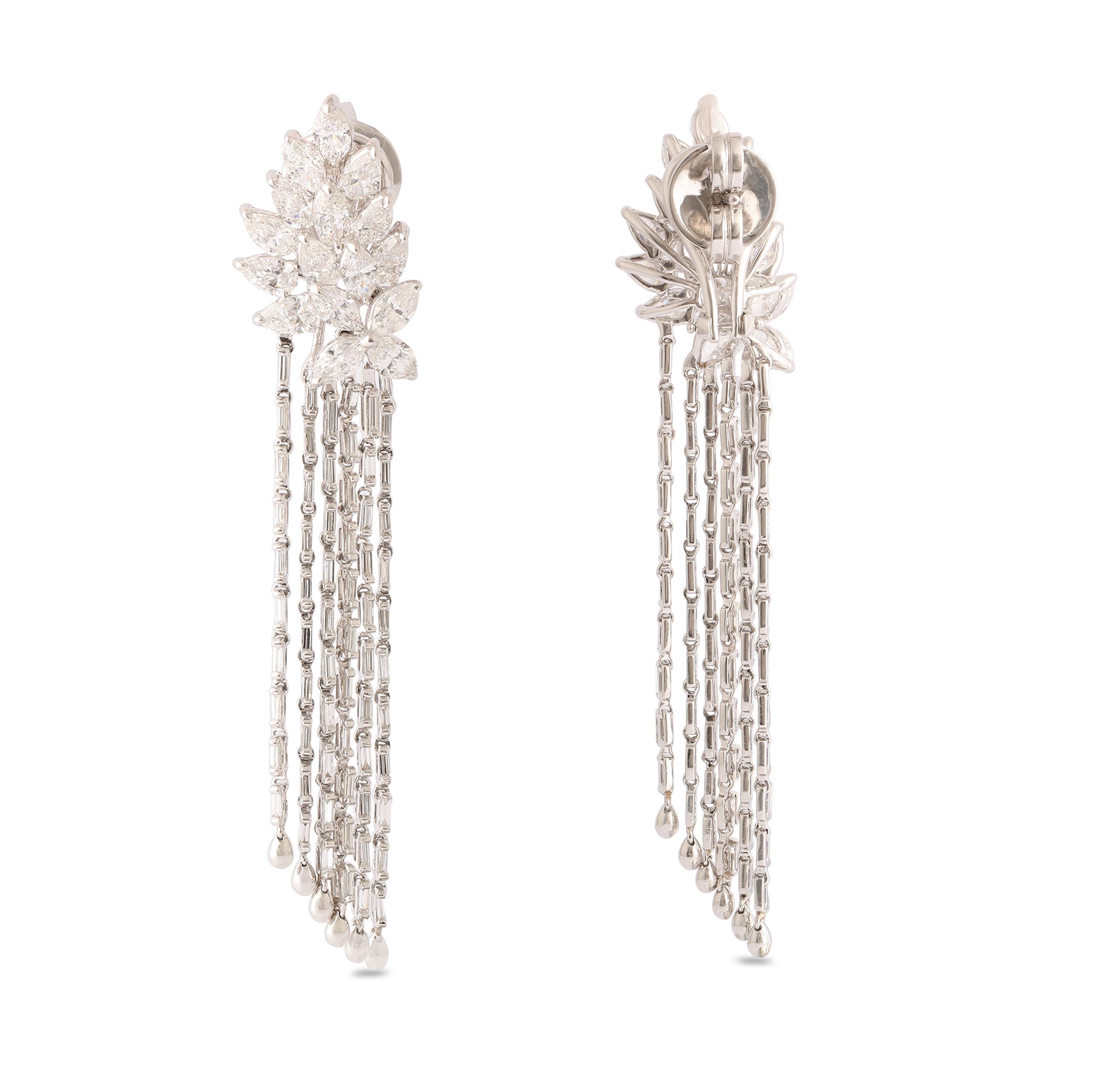Women's Studio Rêves Dangling Baguettes Earrings in 18 Karat Gold with Fancy Diamonds For Sale