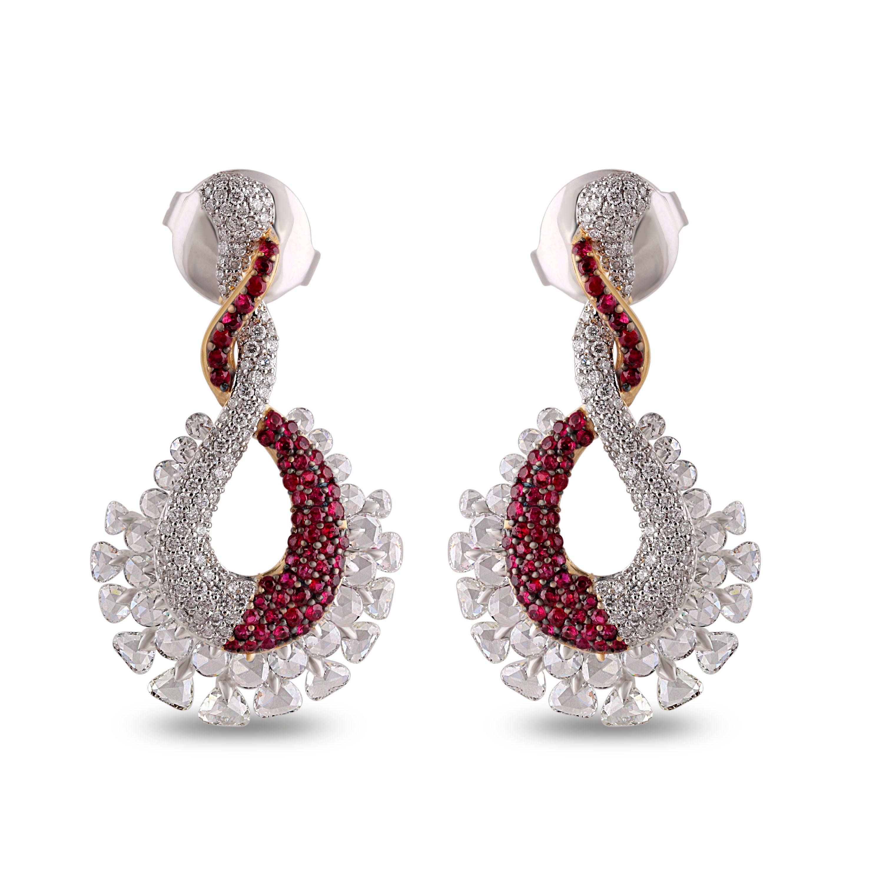Women's Studio Rêves Dangling Earrings with Diamond and Ruby in 18 Karat Gold For Sale