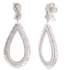 Studio Rêves Diamond and Baguette Studded Dangling Earrings in 18K White Gold
