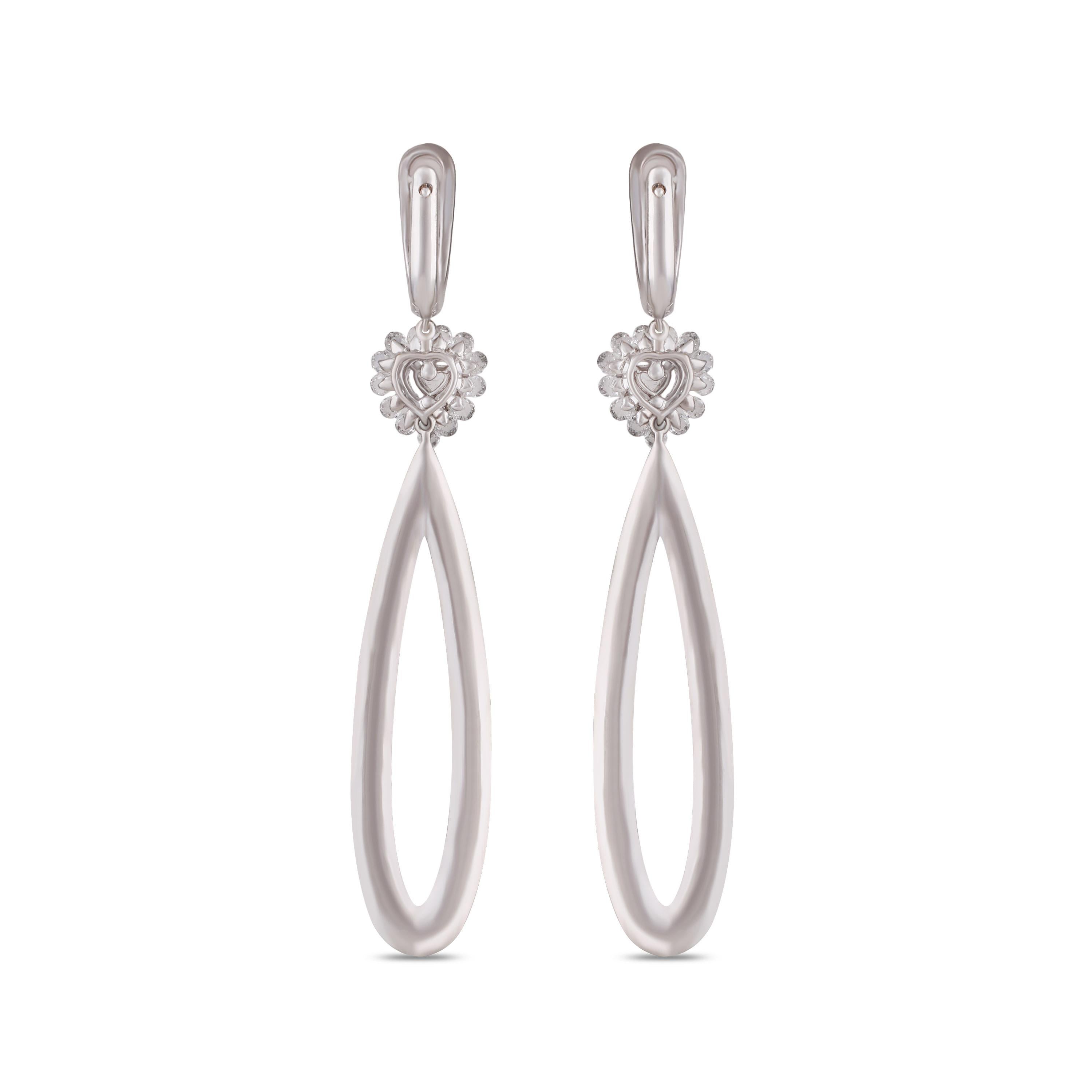 Studio Rêves Diamond and Blue Sapphire Dangling Earrings in 18 Karat White Gold For Sale 2
