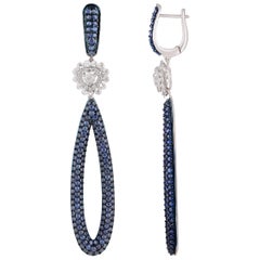 Studio Rêves Diamond and Blue Sapphire Dangling Earrings in 18 Karat White Gold