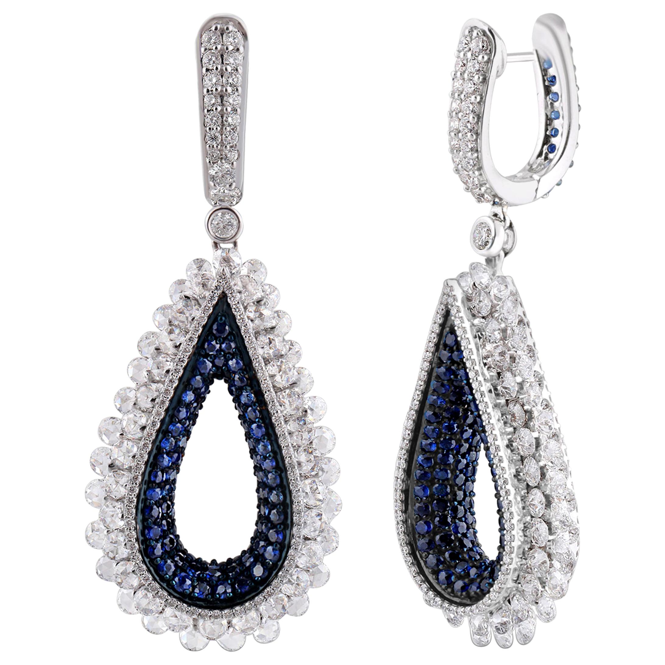 Studio Rêves Diamond and Blue Sapphire Dangling Reversible Earrings in 18K Gold For Sale