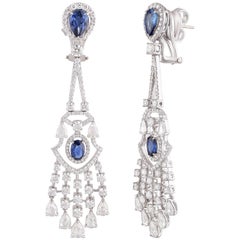 Studio Rêves Diamond and Blue Sapphire Earrings in 18 Karat White Gold