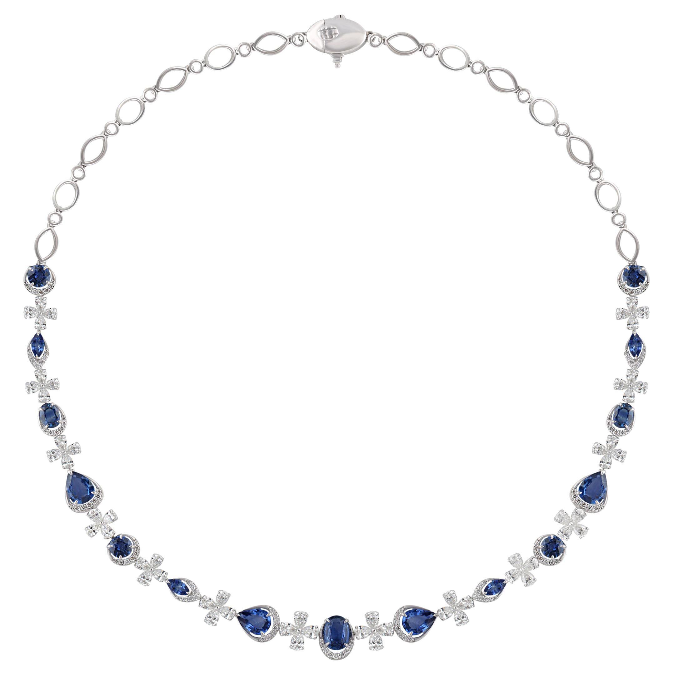 Studio Rêves Diamond and Blue Sapphire Necklace in 18 Karat Gold For Sale