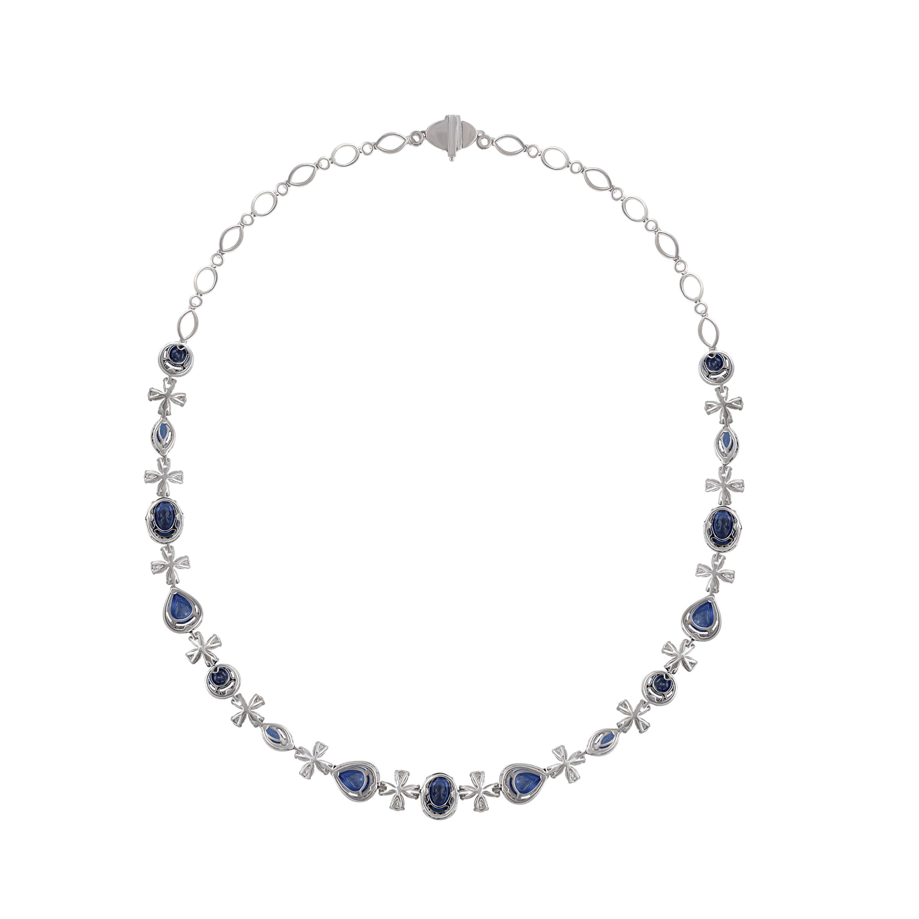 Pear Cut Studio Rêves Diamond and Blue Sapphire Necklace in 18 Karat Gold For Sale