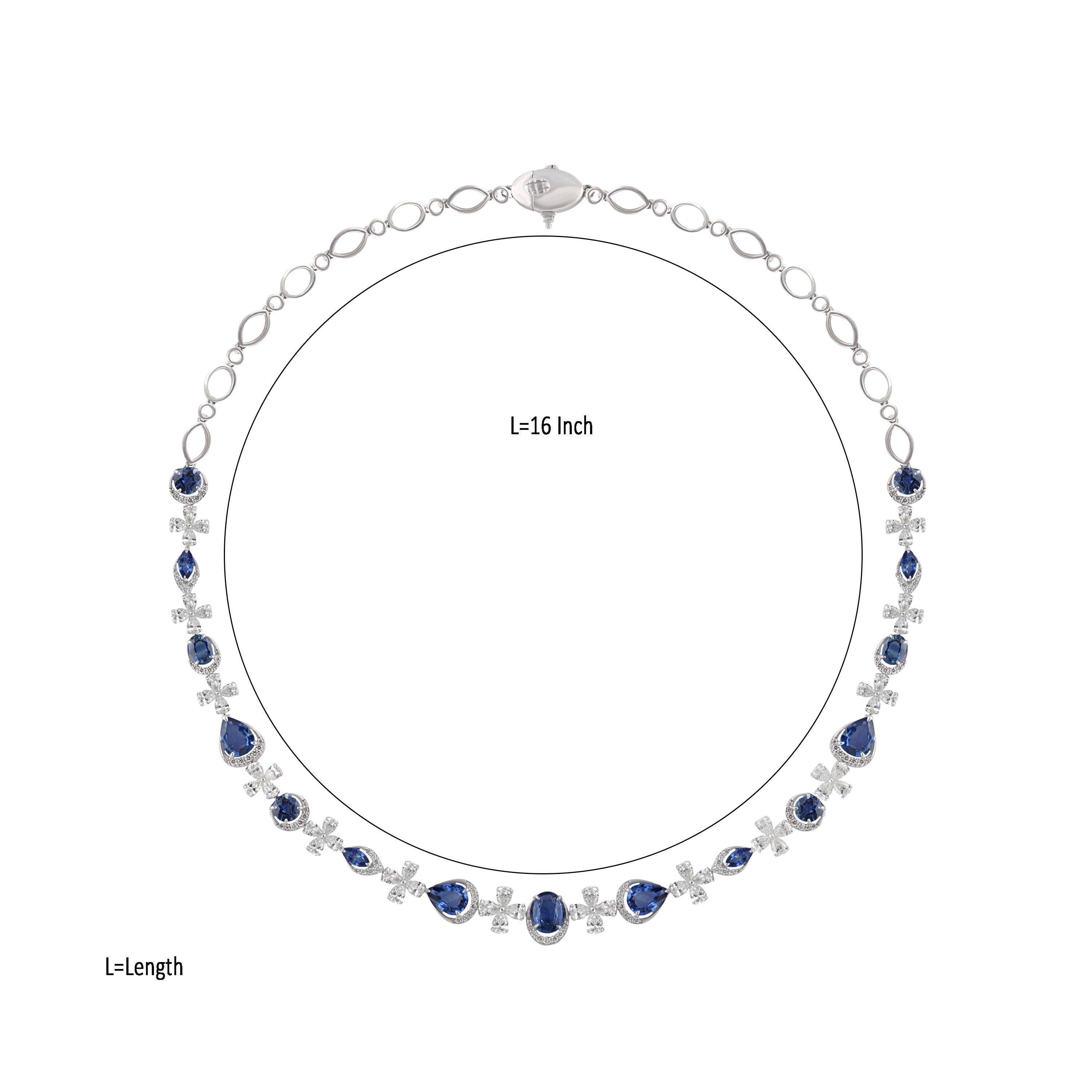 Studio Rêves Diamond and Blue Sapphire Necklace in 18 Karat Gold In New Condition For Sale In Mumbai, Maharashtra