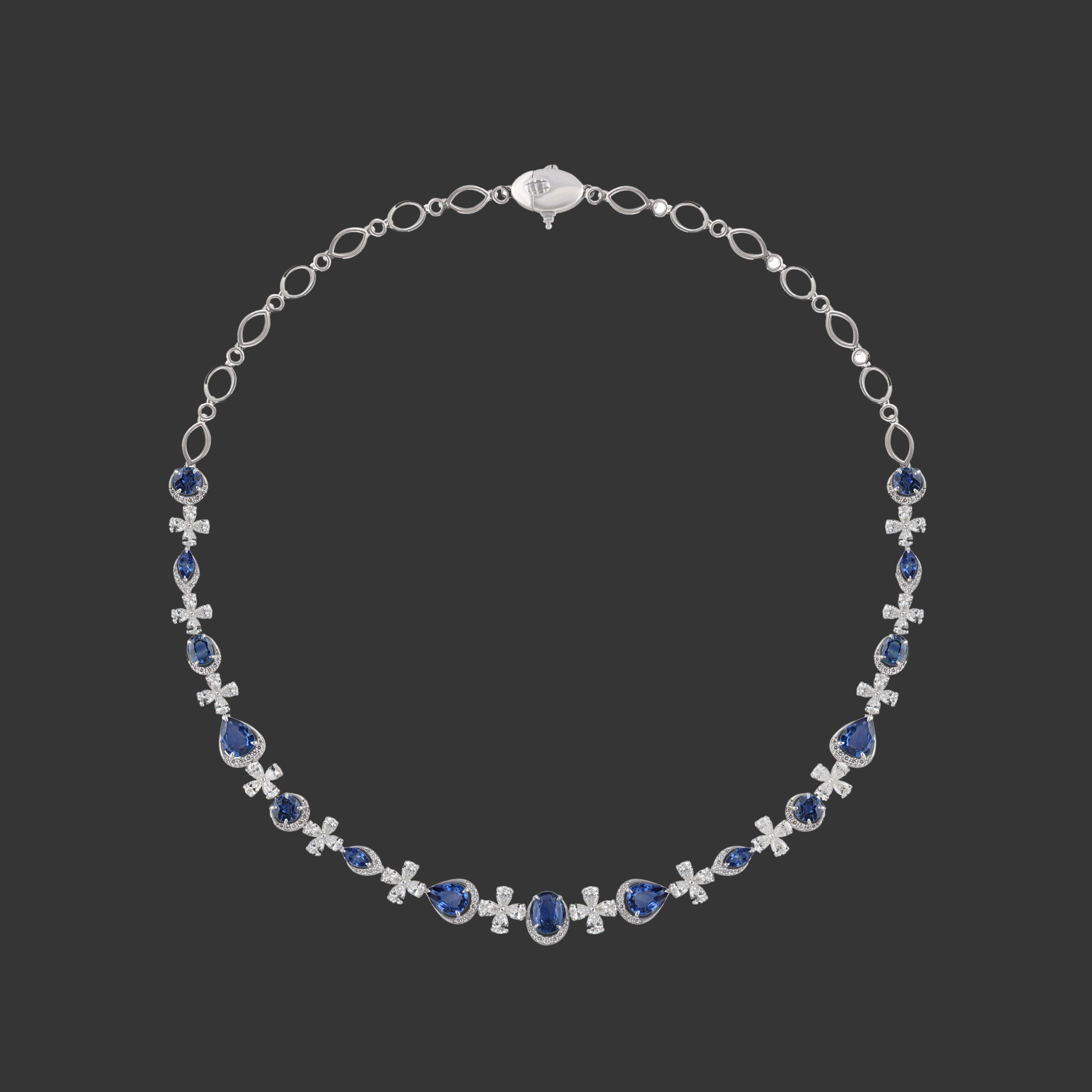 Studio Rêves Diamond and Blue Sapphire Necklace in 18 Karat Gold For Sale 1