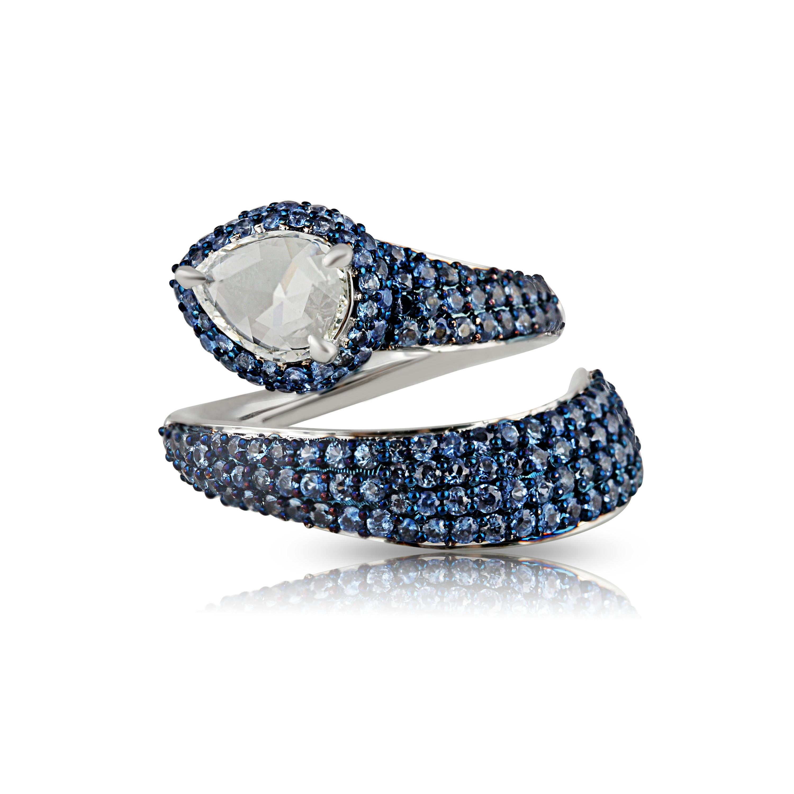 Rose Cut Studio Rêves Diamond and Blue Sapphire Serpent Ring in 18 Karat Gold