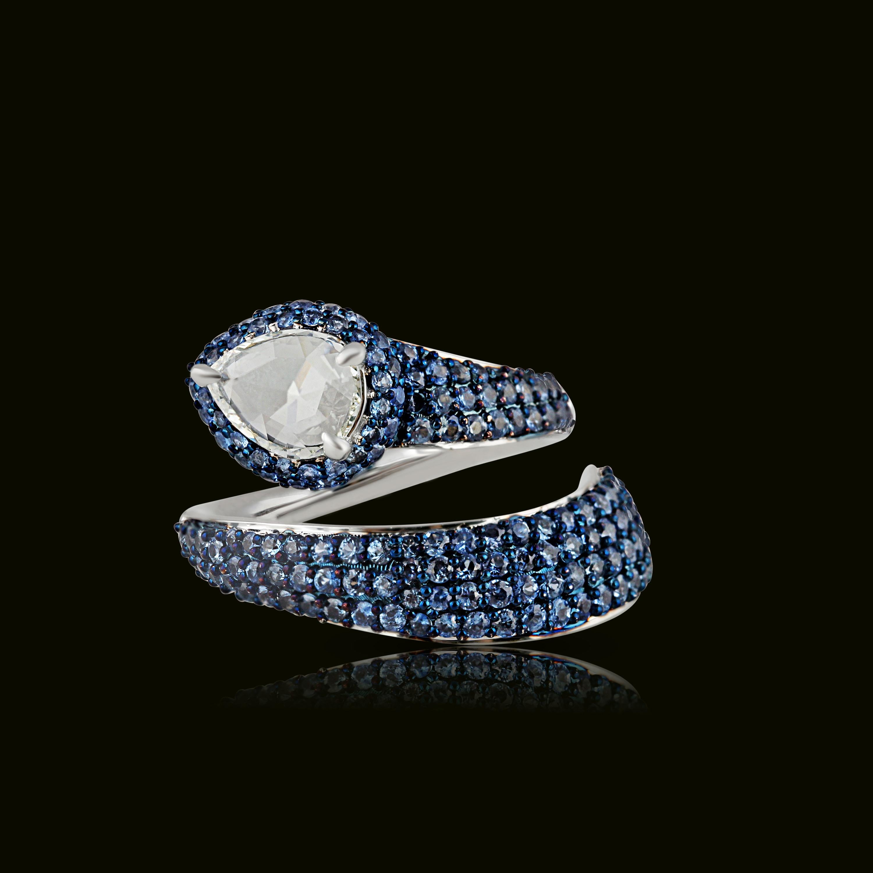 Studio Rêves Diamond and Blue Sapphire Serpent Ring in 18 Karat Gold 2