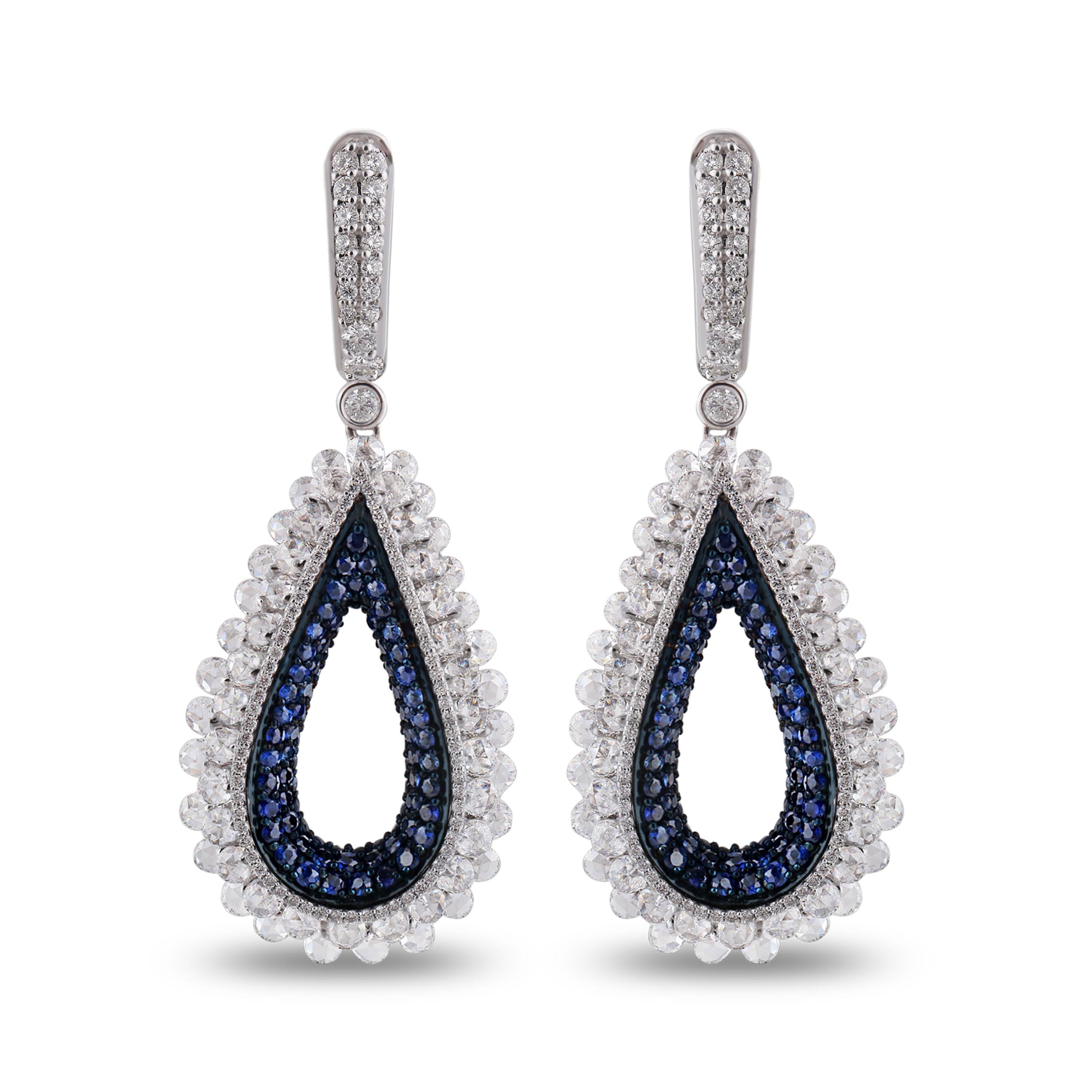 Women's Studio Rêves Diamond and Blue Sapphire Tear Drop Reversible Earrings in 18K Gold For Sale