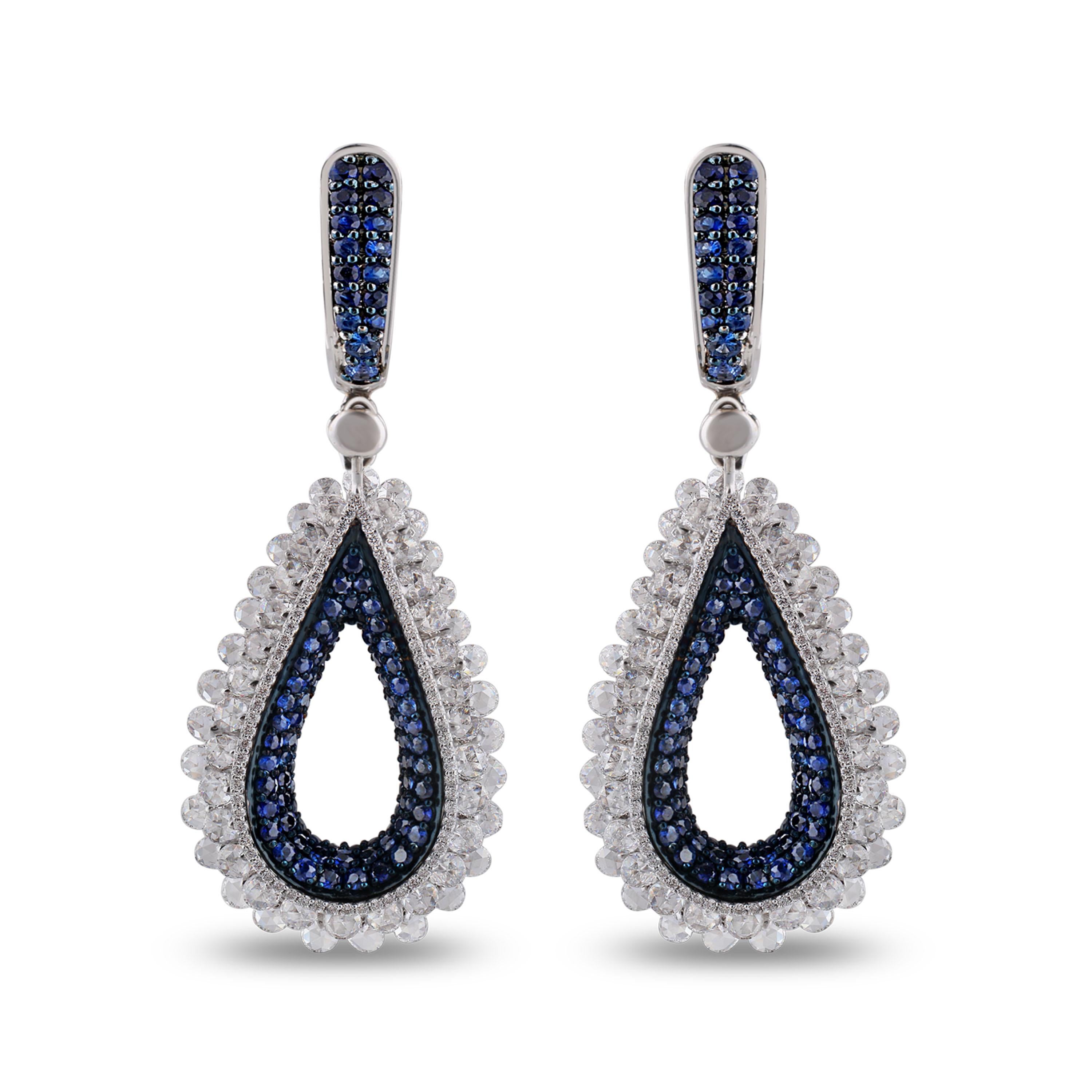 Studio Rêves Diamond and Blue Sapphire Tear Drop Reversible Earrings in 18K Gold For Sale 2