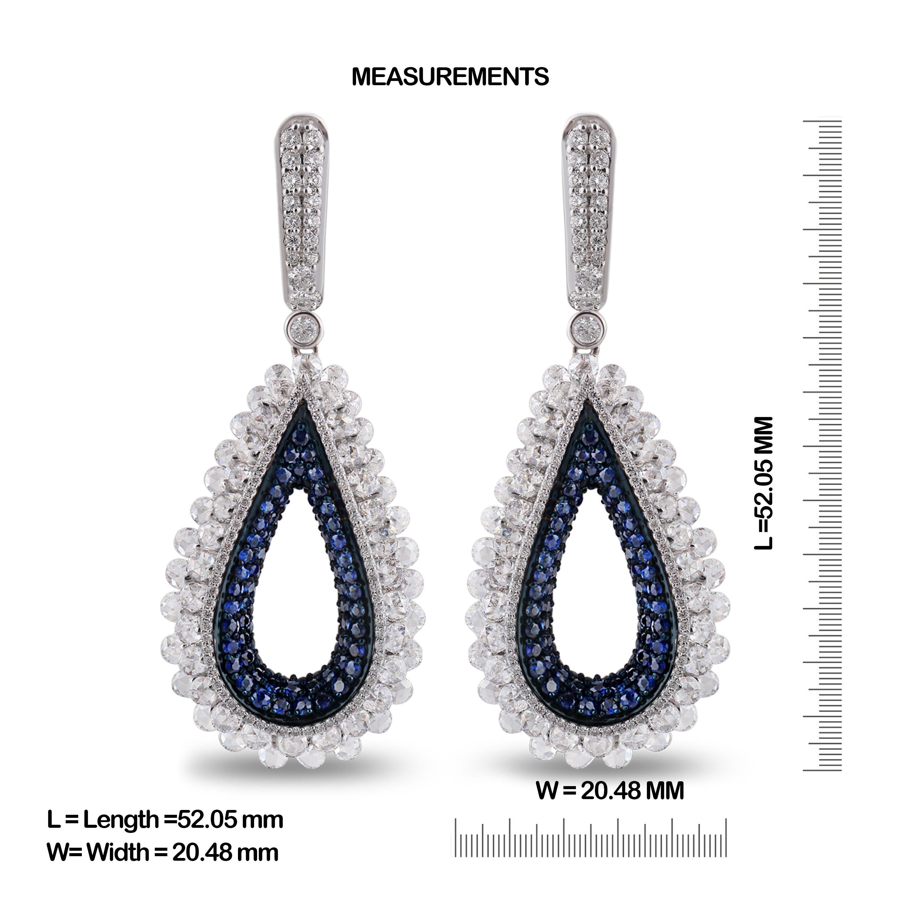 Rose Cut Studio Rêves Diamond and Blue Sapphire Tear Drop Reversible Earrings in 18K Gold For Sale