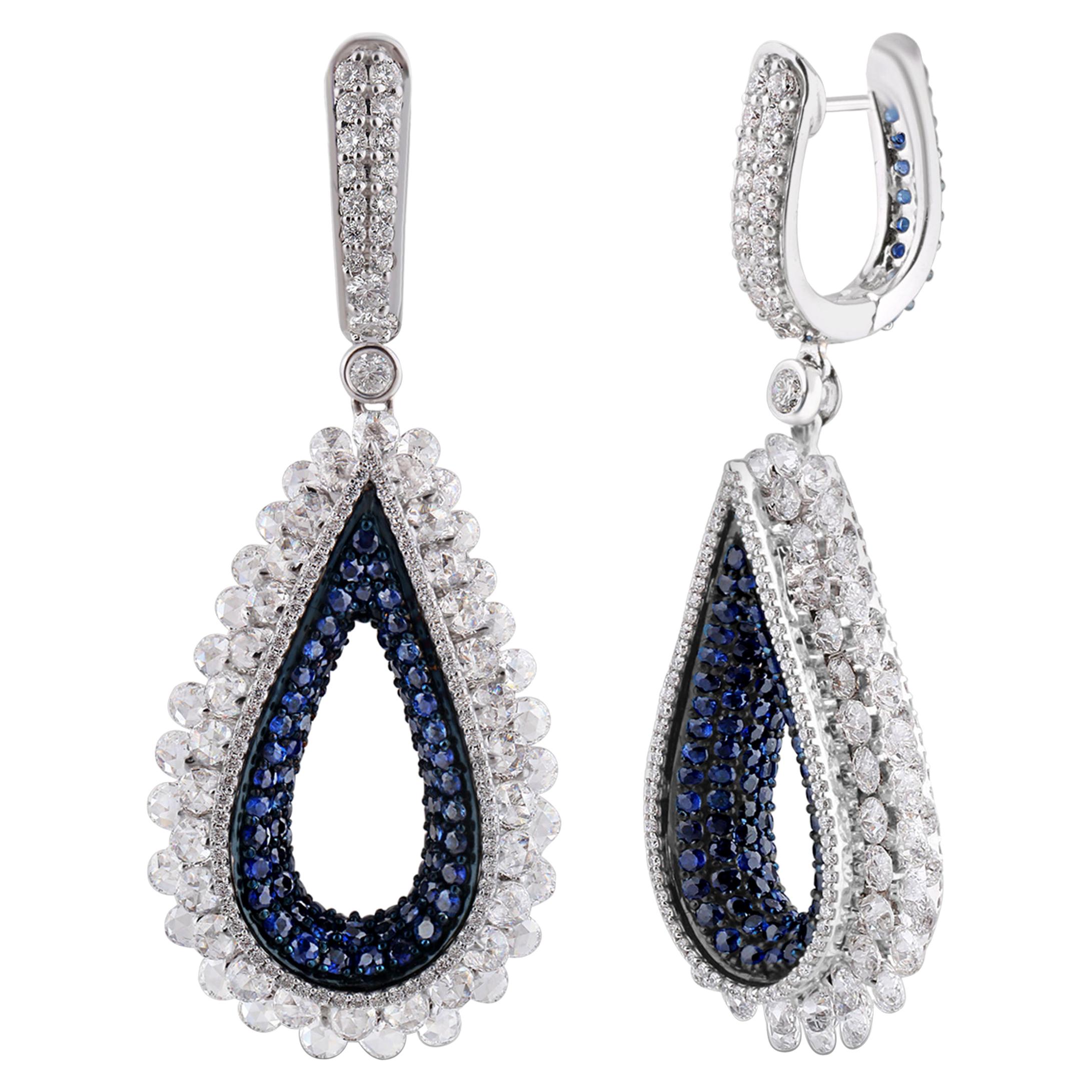 Studio Rêves Diamond and Blue Sapphire Tear Drop Reversible Earrings in 18K Gold For Sale