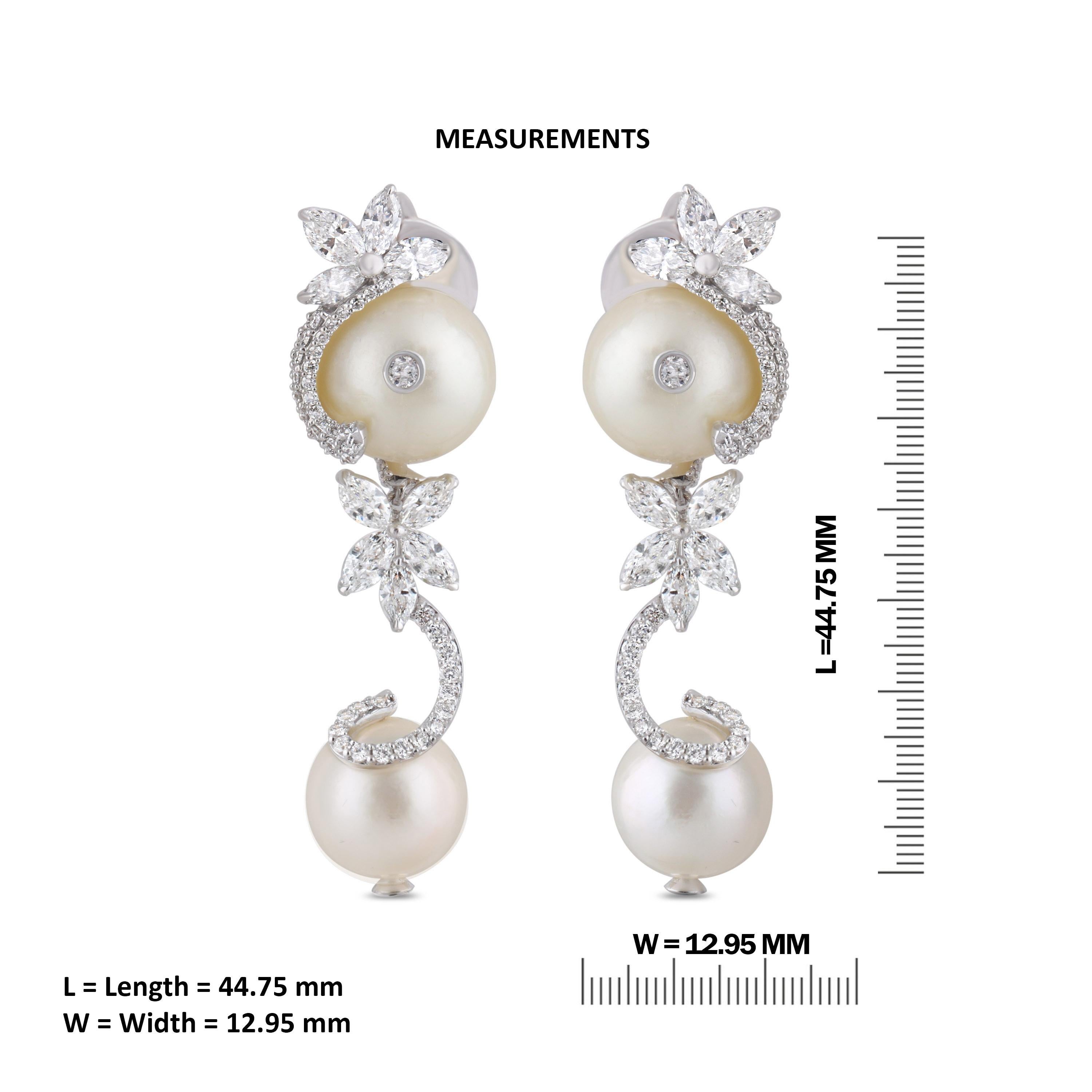 Contemporary Studio Rêves Diamond and Pearl Drop Earrings in 18 Karat White Gold For Sale