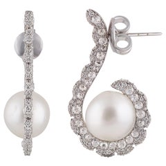 Studio Rêves Diamond and Pearl Wrap Stud Earrings in 18 Karat White Gold