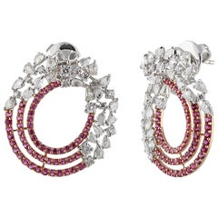 Studio Rêves Diamond and Pink Sapphire Circular Earrings in 18 Karat Gold