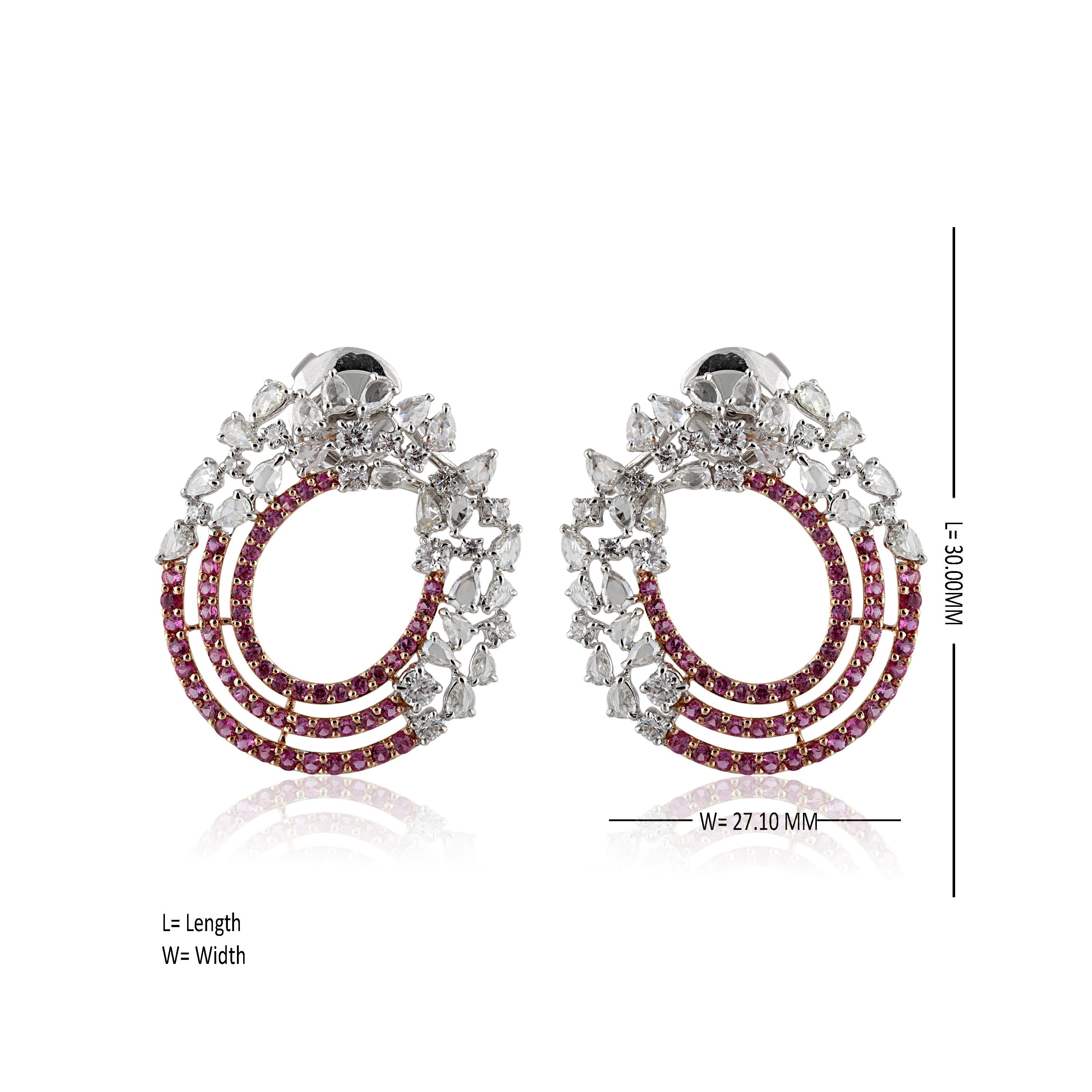 Modern Studio Rêves Diamond and Pink Sapphire Circular Earrings in 18 Karat Gold For Sale