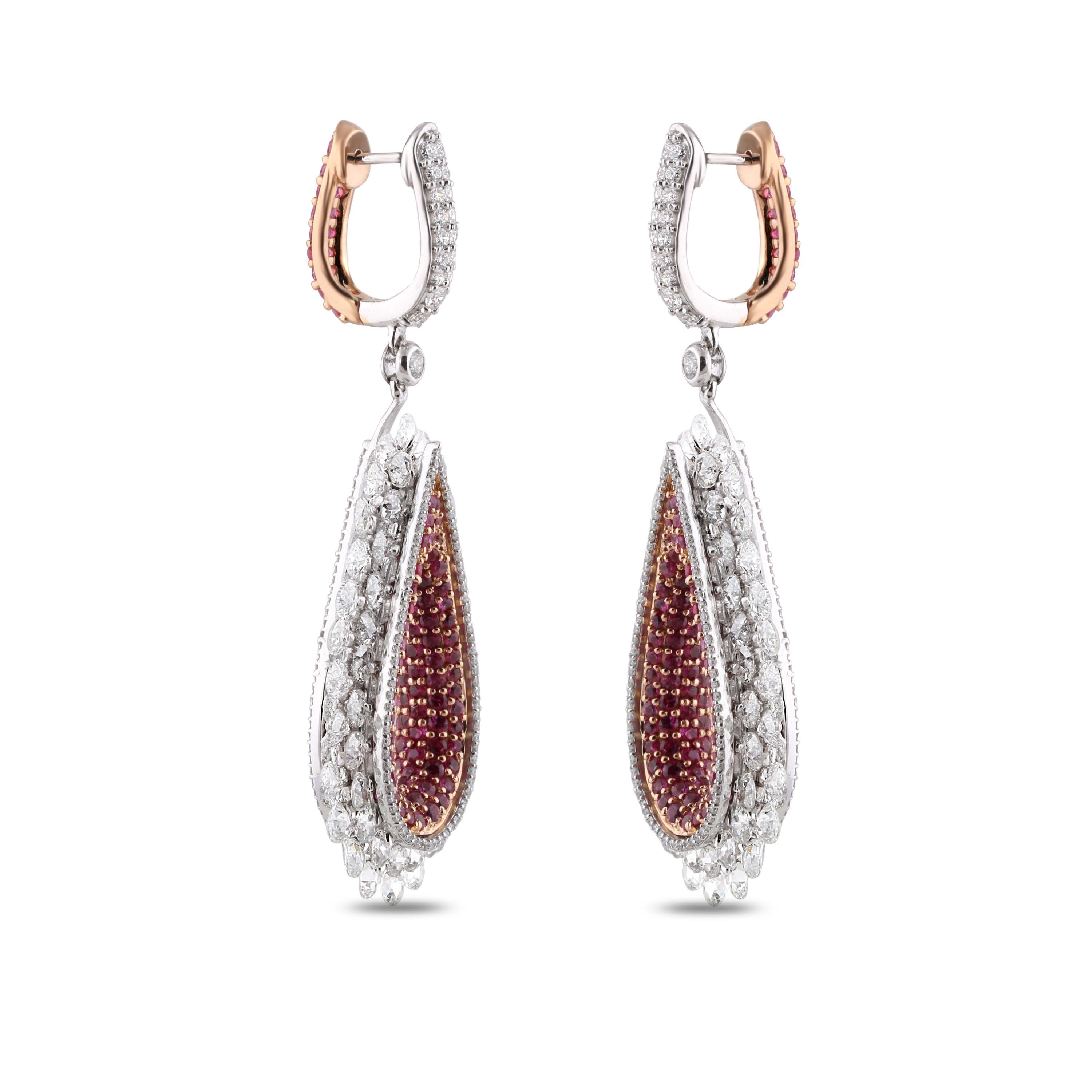 Contemporary Studio Rêves Diamond and Pink Sapphire Tear Drop Reversible Earrings in 18K Gold