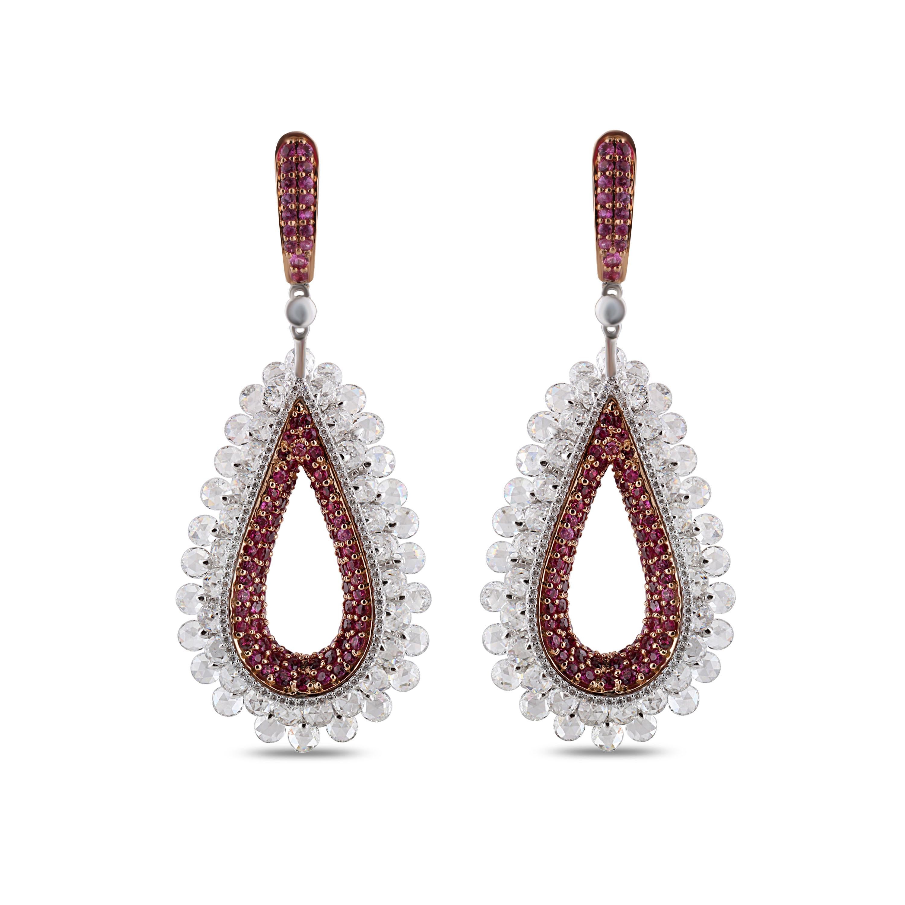 Rose Cut Studio Rêves Diamond and Pink Sapphire Tear Drop Reversible Earrings in 18K Gold