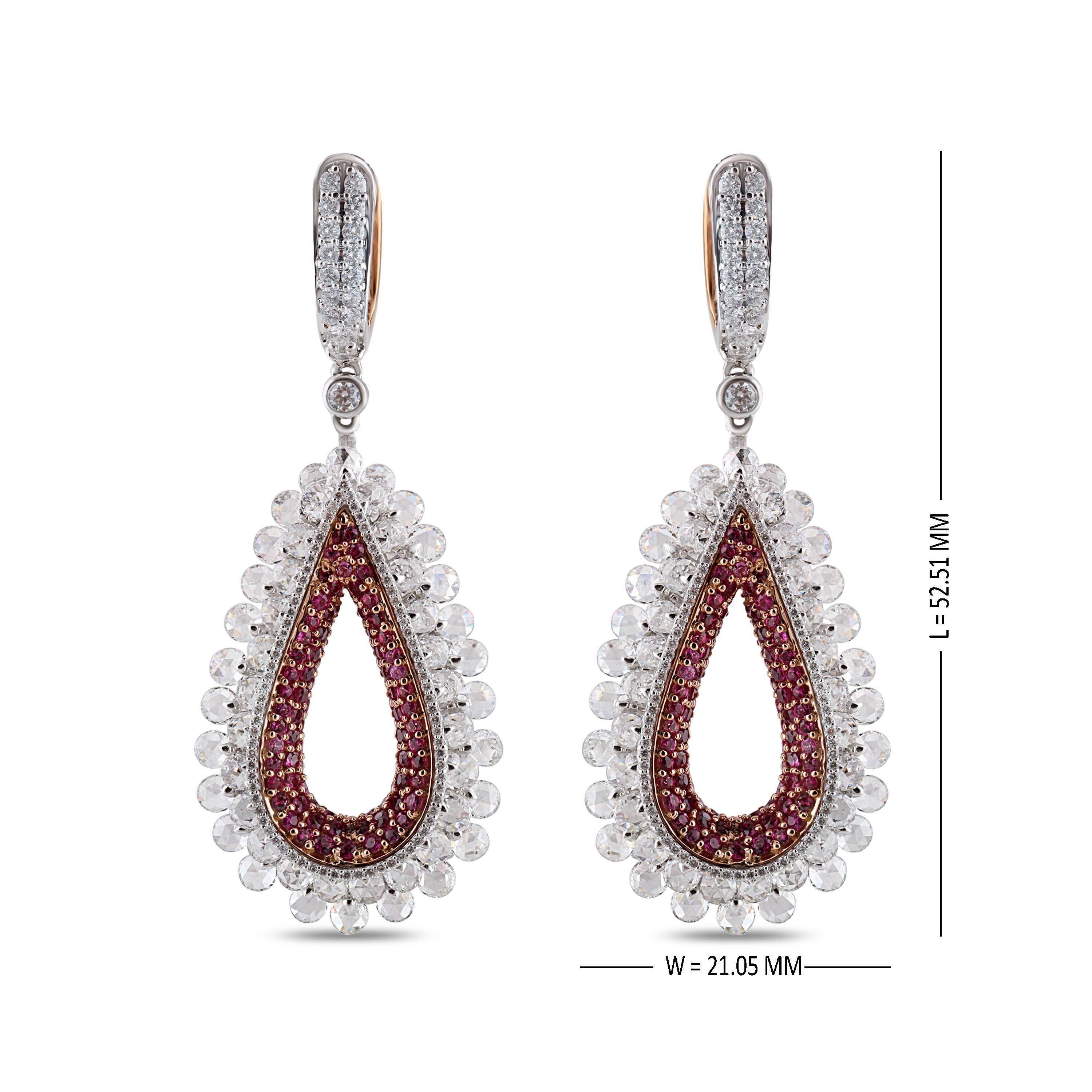 Studio Rêves Diamond and Pink Sapphire Tear Drop Reversible Earrings in 18K Gold In New Condition In Mumbai, Maharashtra