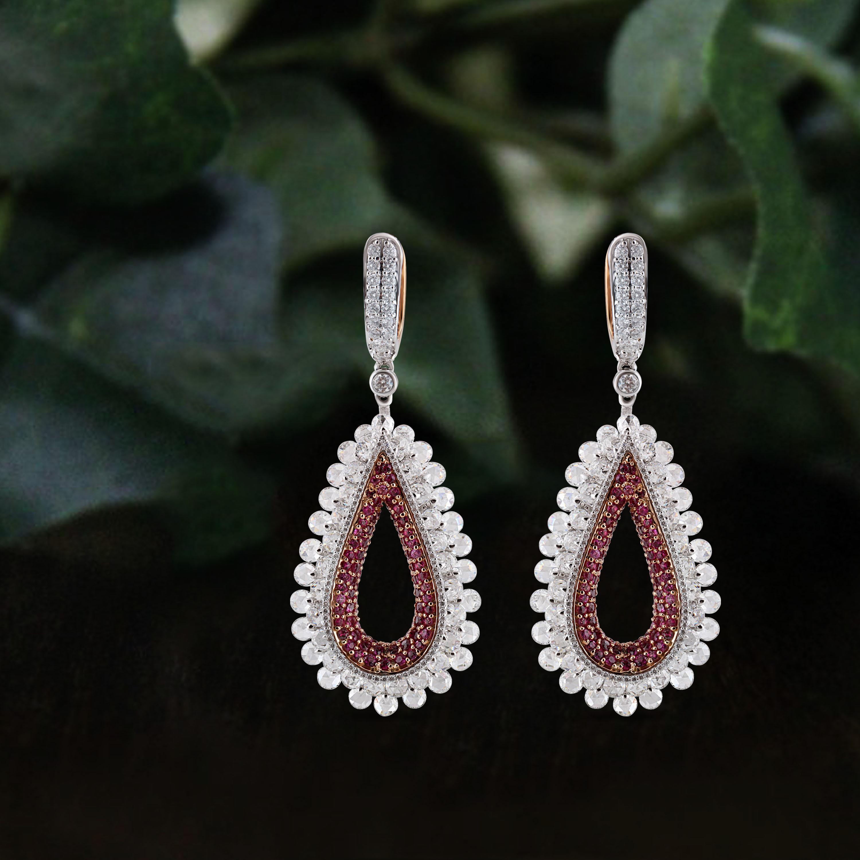 Women's Studio Rêves Diamond and Pink Sapphire Tear Drop Reversible Earrings in 18K Gold