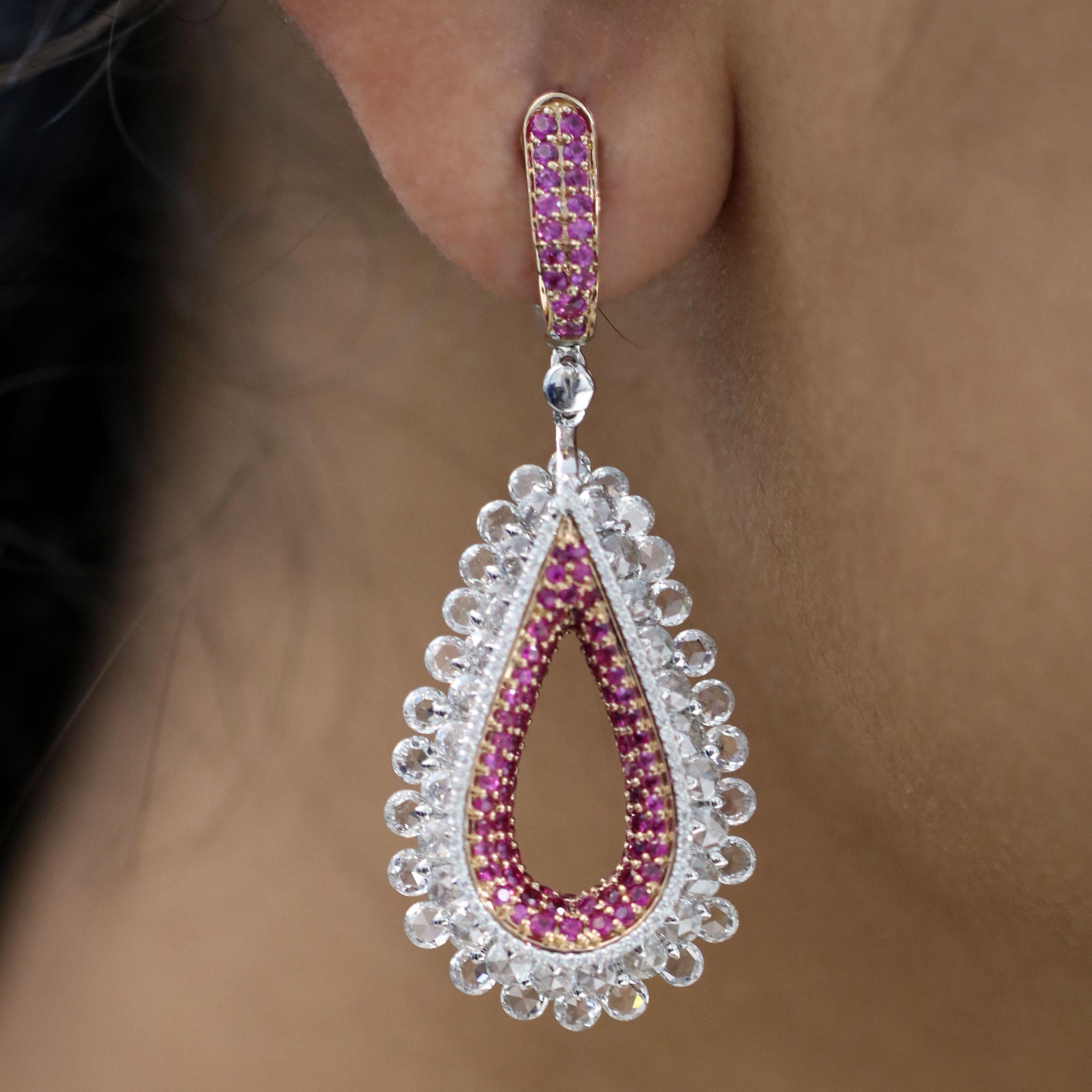 Studio Rêves Diamond and Pink Sapphire Tear Drop Reversible Earrings in 18K Gold 2