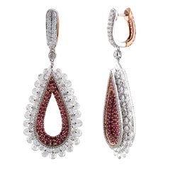 Studio Rêves Diamond and Pink Sapphire Tear Drop Reversible Earrings in 18K Gold