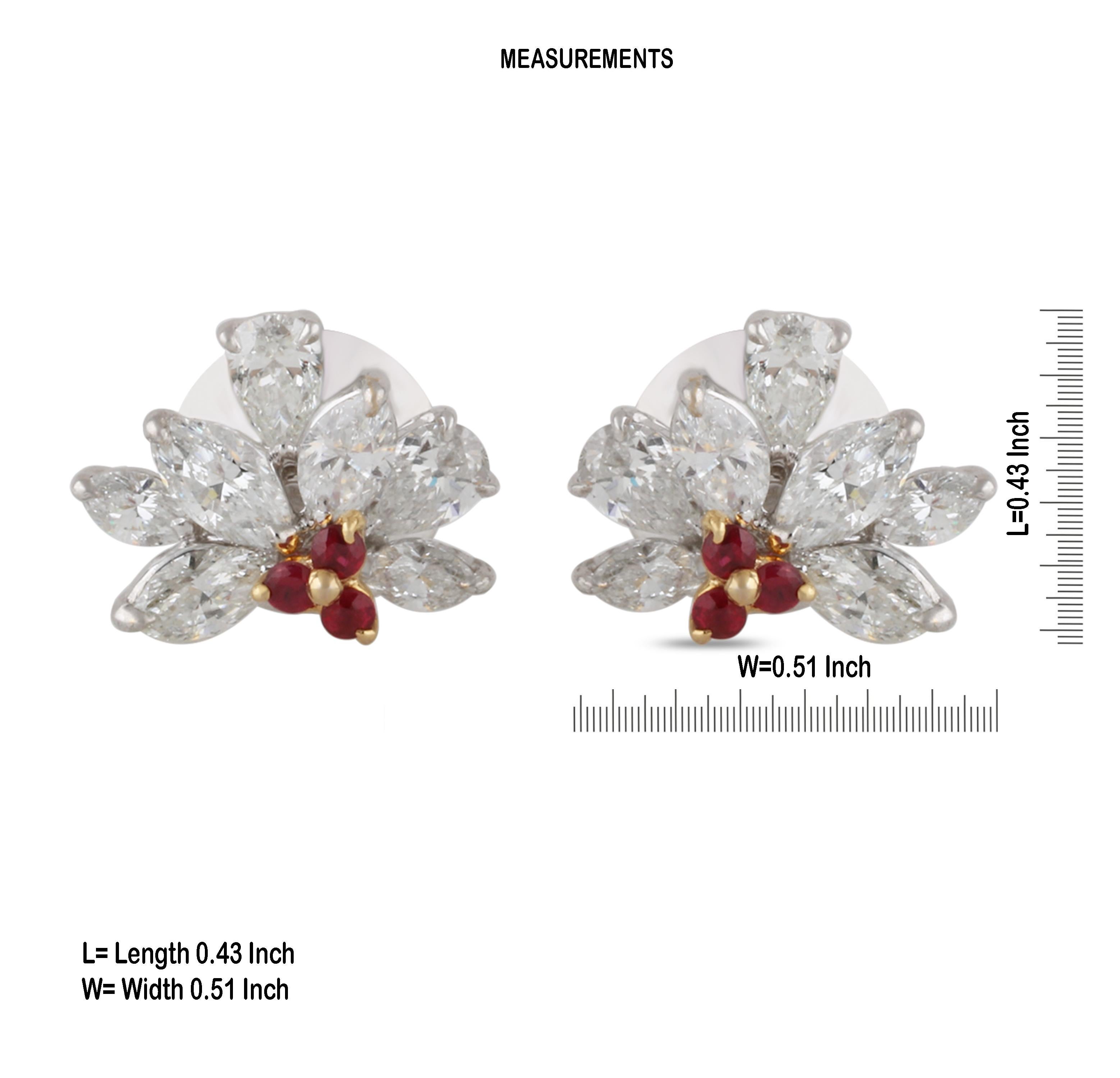 Marquise Cut Studio Rêves Diamond and Rubies Stud Earrings in 18 Karat Gold For Sale