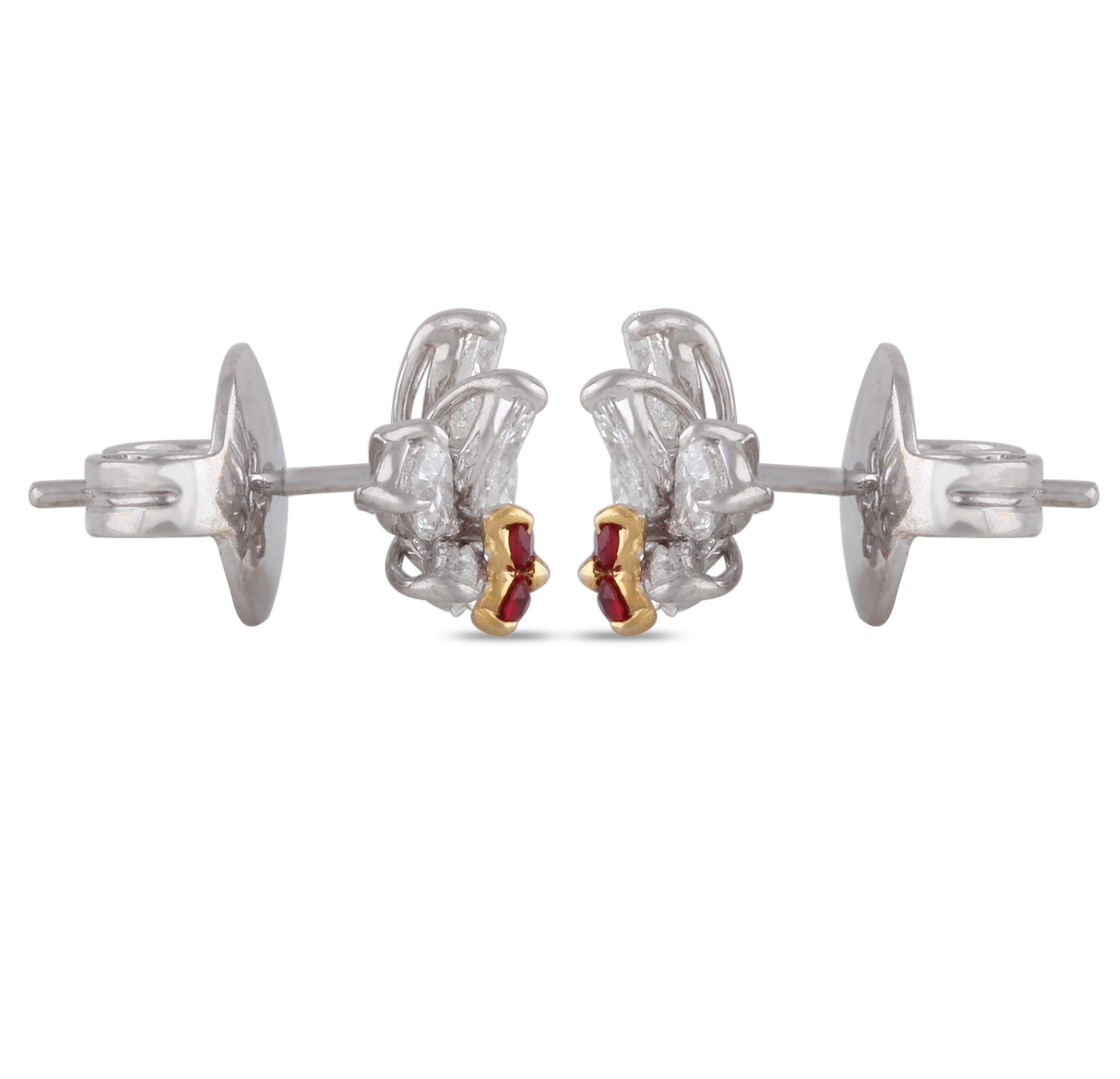 Studio Rêves Diamond and Rubies Stud Earrings in 18 Karat Gold For Sale 1