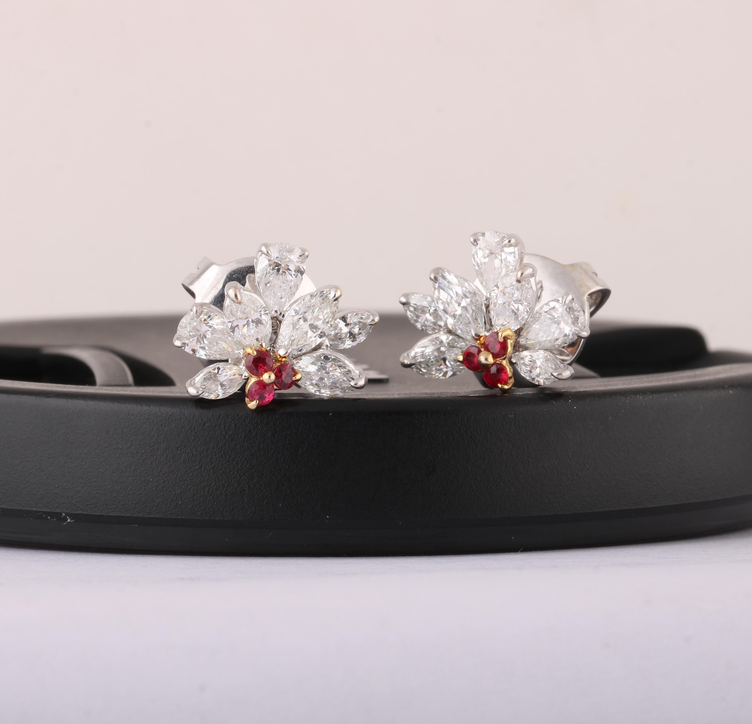 Studio Rêves Diamond and Rubies Stud Earrings in 18 Karat Gold For Sale 3