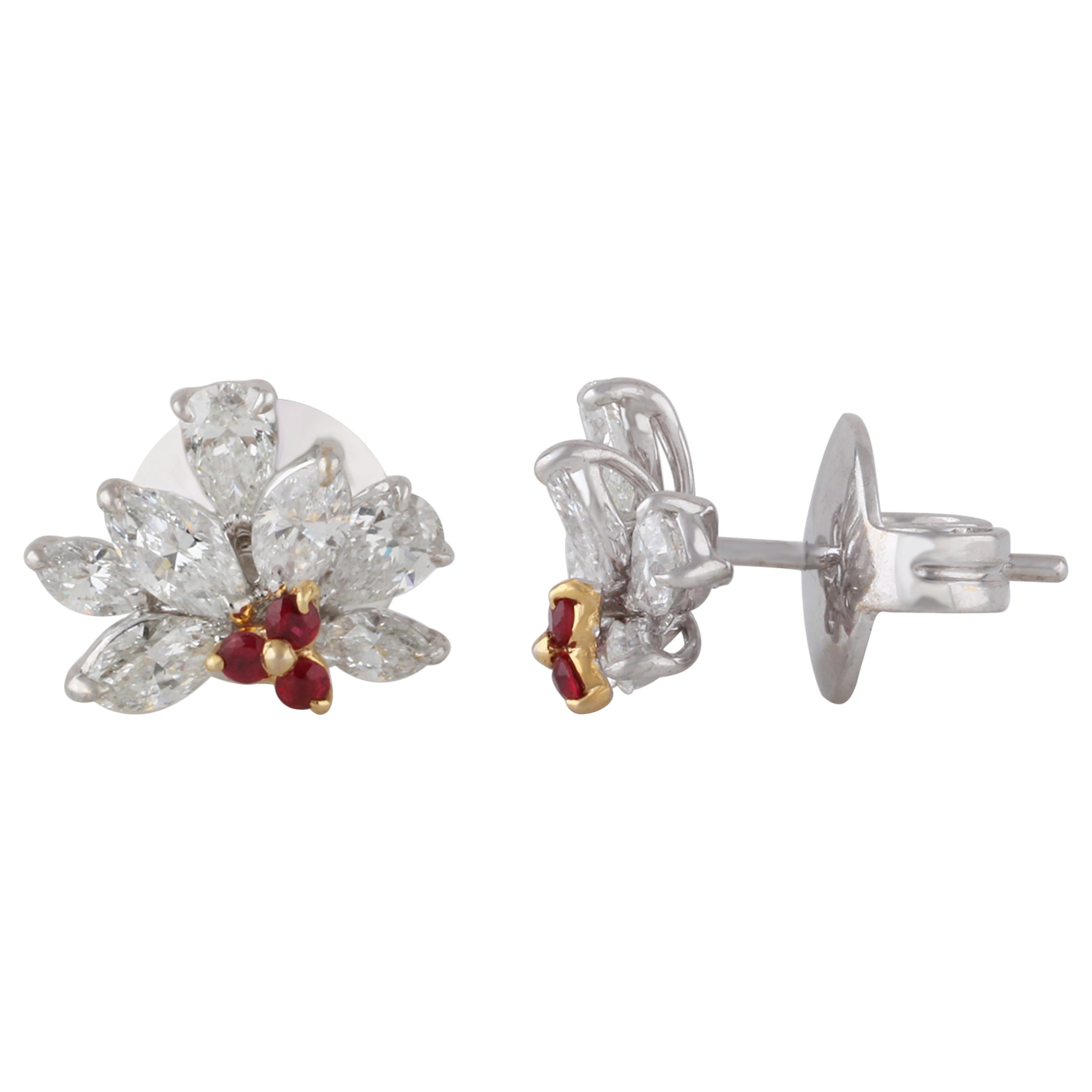 Studio Rêves Diamond and Rubies Stud Earrings in 18 Karat Gold For Sale