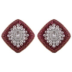 Studio Rêves Diamond and Rubies Studded Snowflake Stud Earrings in 18 Karat Gold