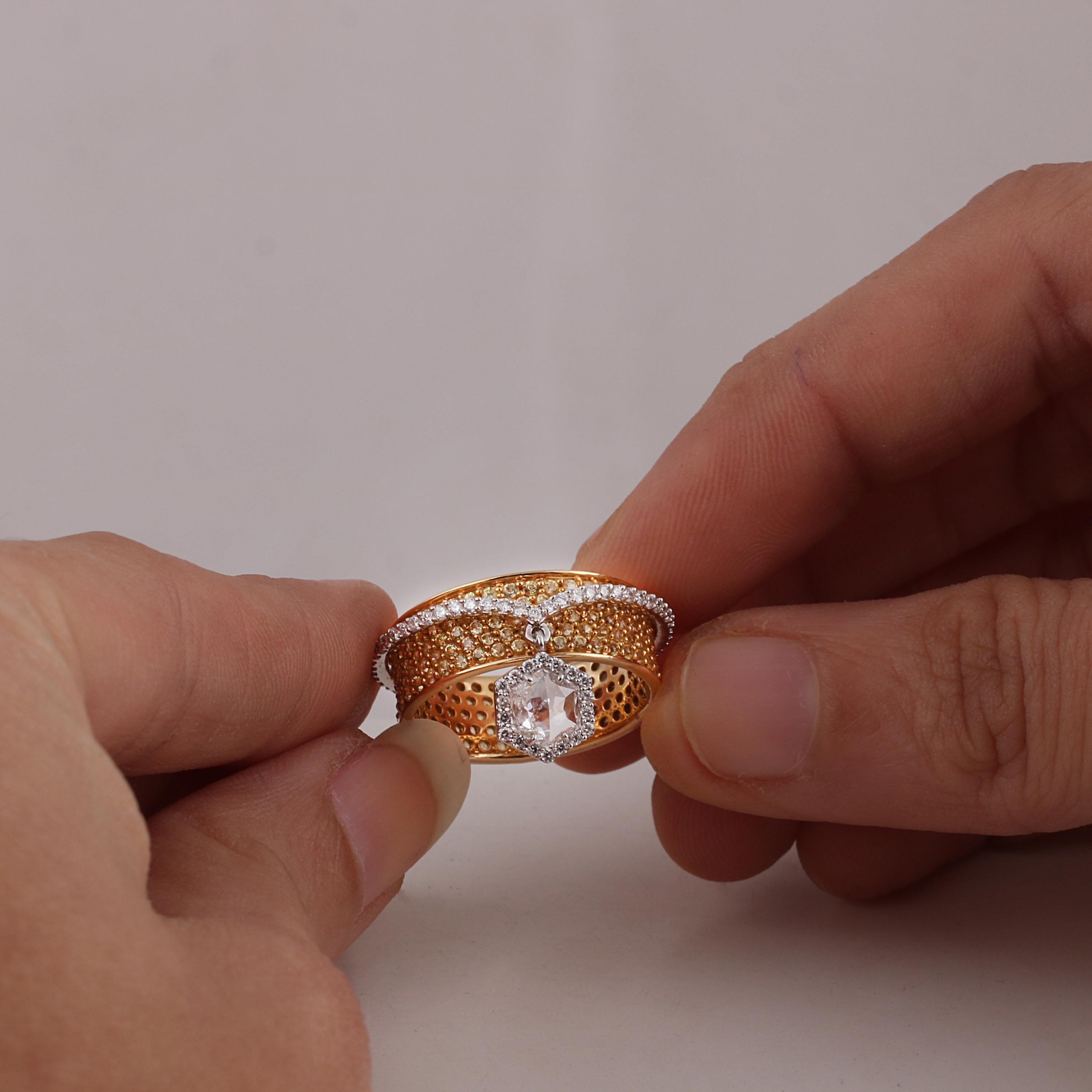 Gross Weight: 6.11 Grams
Diamond Weight: 0.82 cts
Yellow Sapphire Weight: 2.11 cts
Ring Size: US 6.25
IGI Certification can be done upon request

Video of the product can be shared upon request.

Versatility meets elegance in this 18K white and