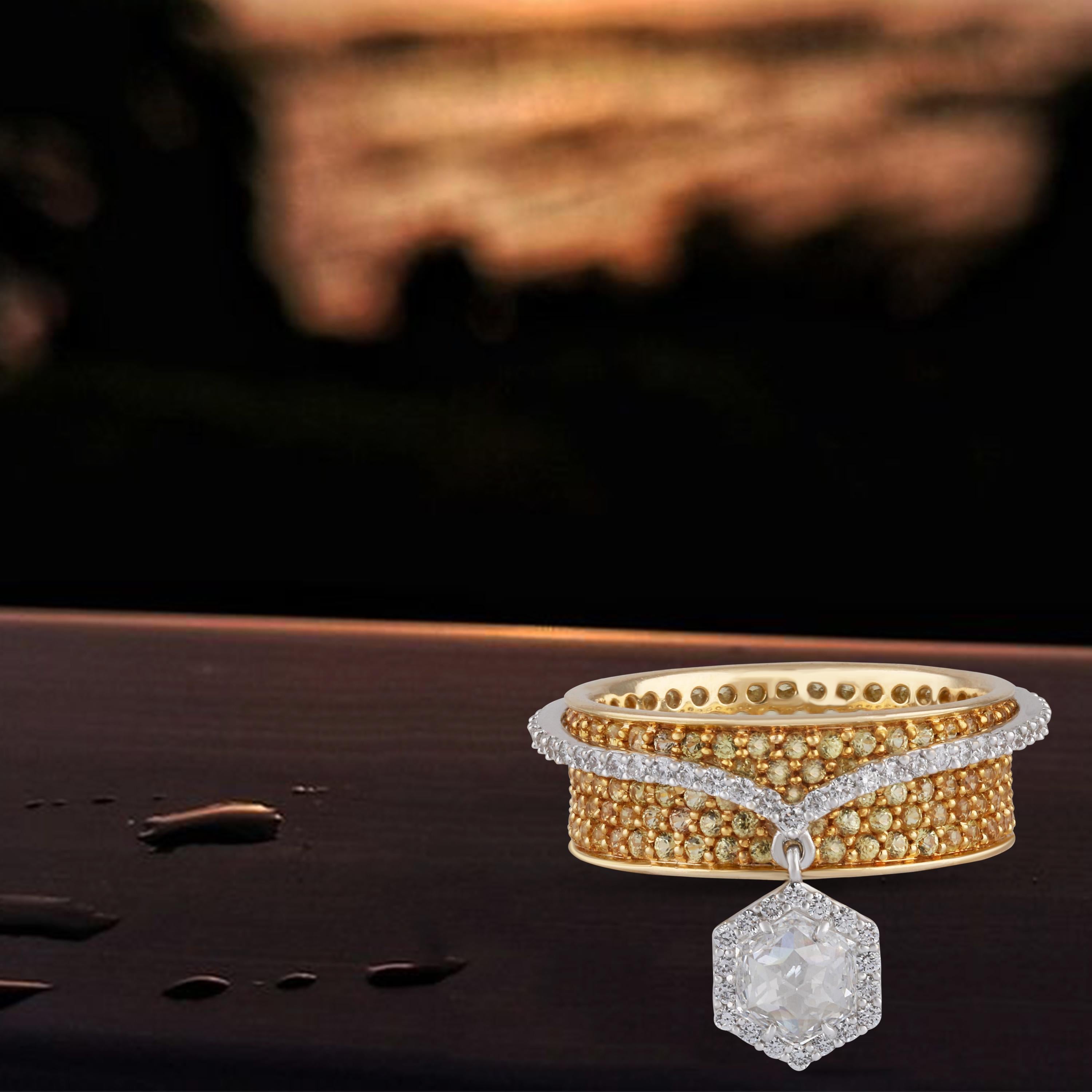 Studio Rêves Diamond and Yellow Sapphire Band Ring in 18 Karat Gold 2