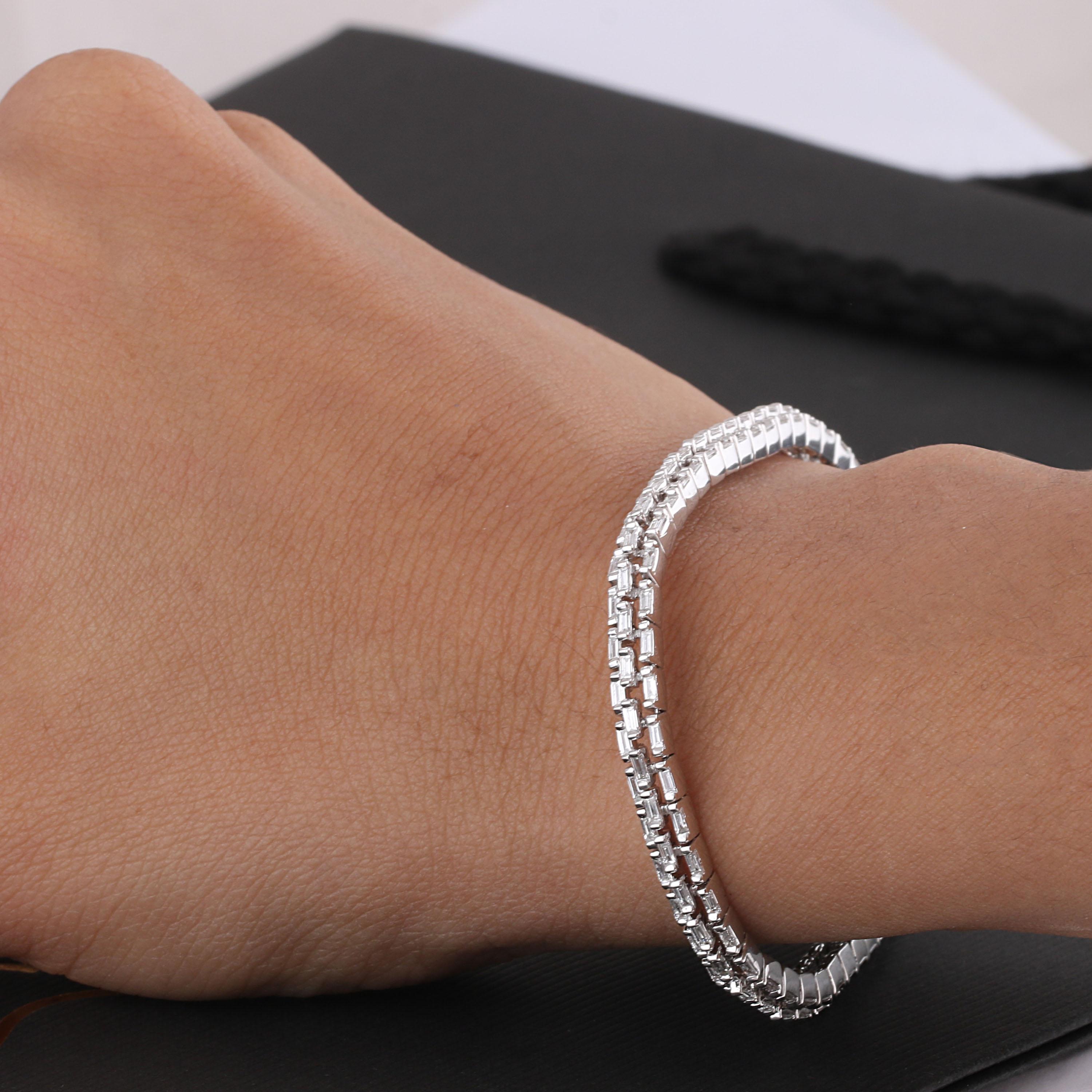Gross Weight: 16.44 Grams
Diamond Weight: 2.38 cts
Length: 6.90 Inches
GI Certification can be done on Request

Video of the product can be shared on request.

Exemplifying the timeless allure of the tennis bracelet is this 18K white gold rendition