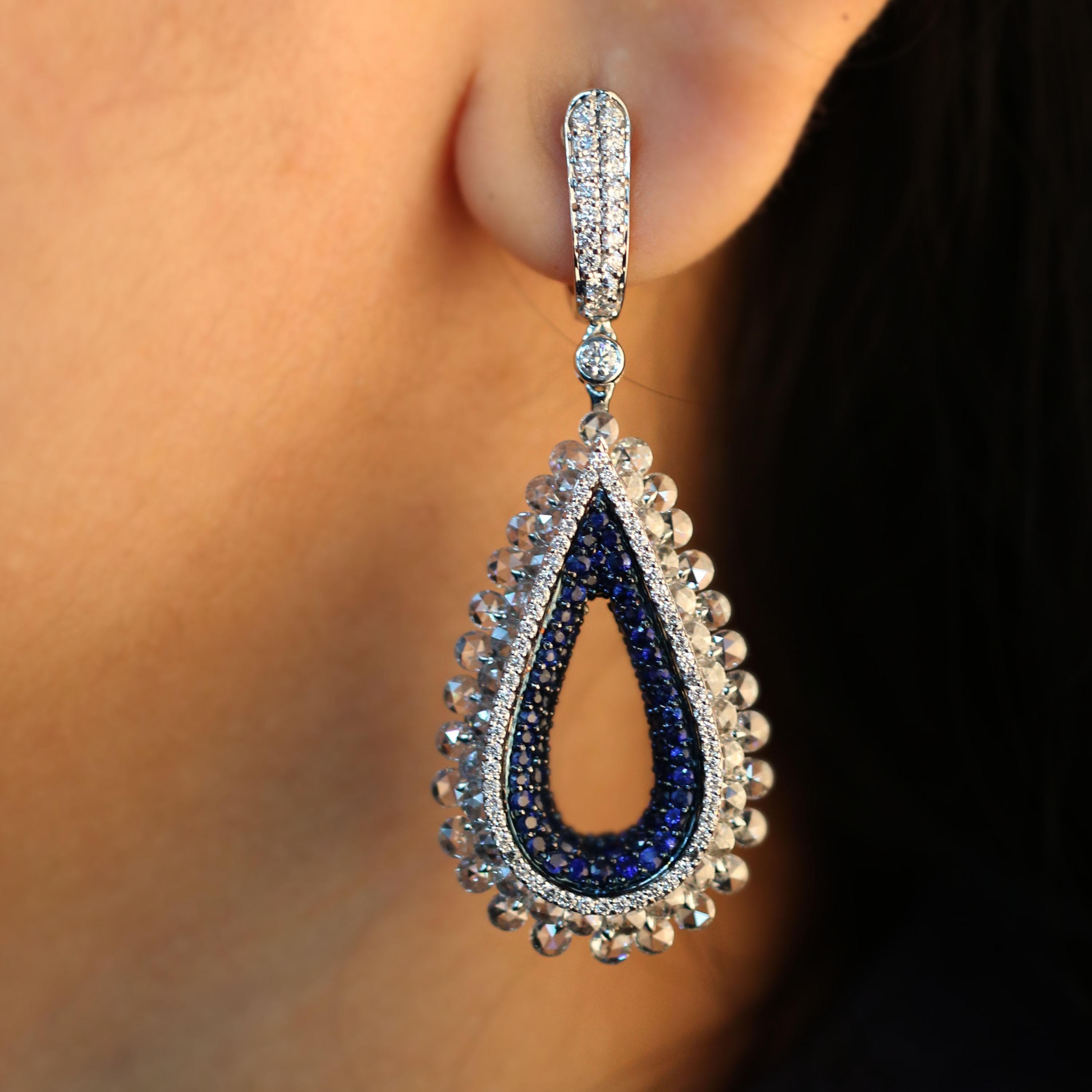Diamond Weight: 7.23 cts
Blue Sapphire Weight: 4.33 cts
IGI Certified

Video of the product can be shared on request.

These earrings are Award Winning Piece in “Best In Diamonds Below 20K” Category in Couture Show, Las Vegas in 2018

This