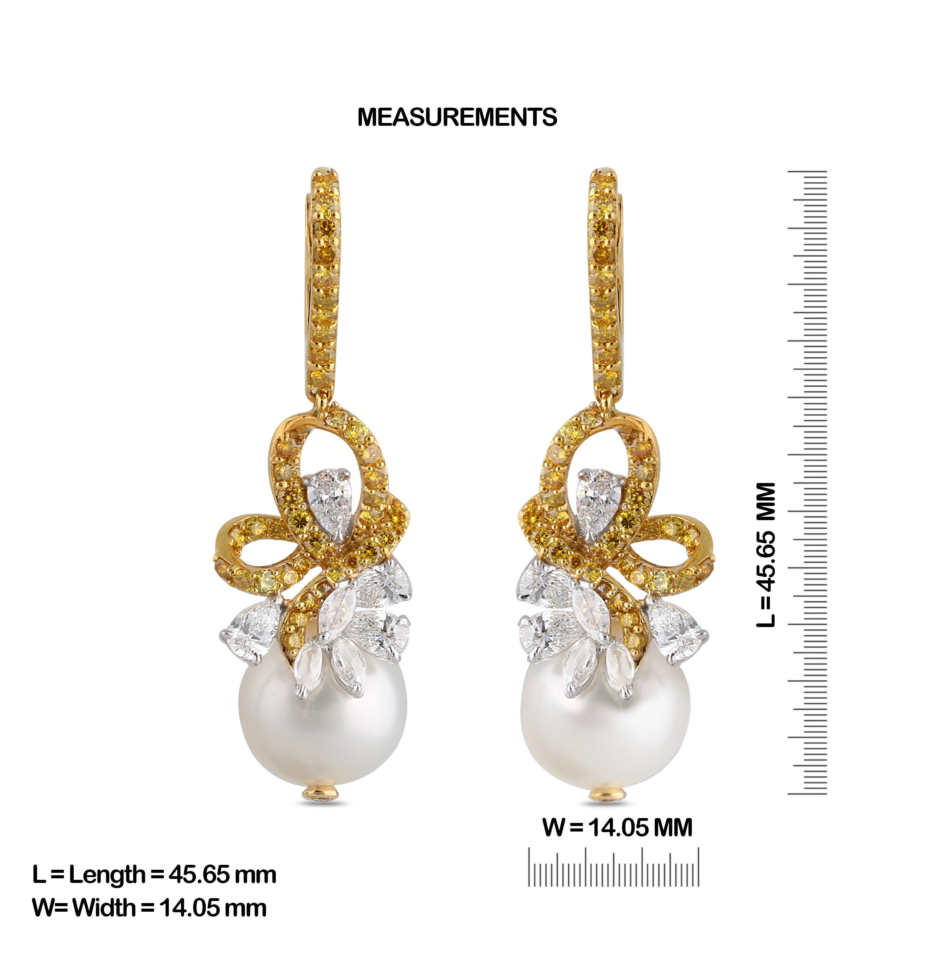 Gross Weight: 13.10 Grams
Diamond Weight: 3.29 cts
South Sea Pearl Weight: 25.83 cts
IGI Certification can be done on request.

Video of the product can be shared on request

Creatively crafted fancy ribbon-fold bow pearl dangling earrings in 18