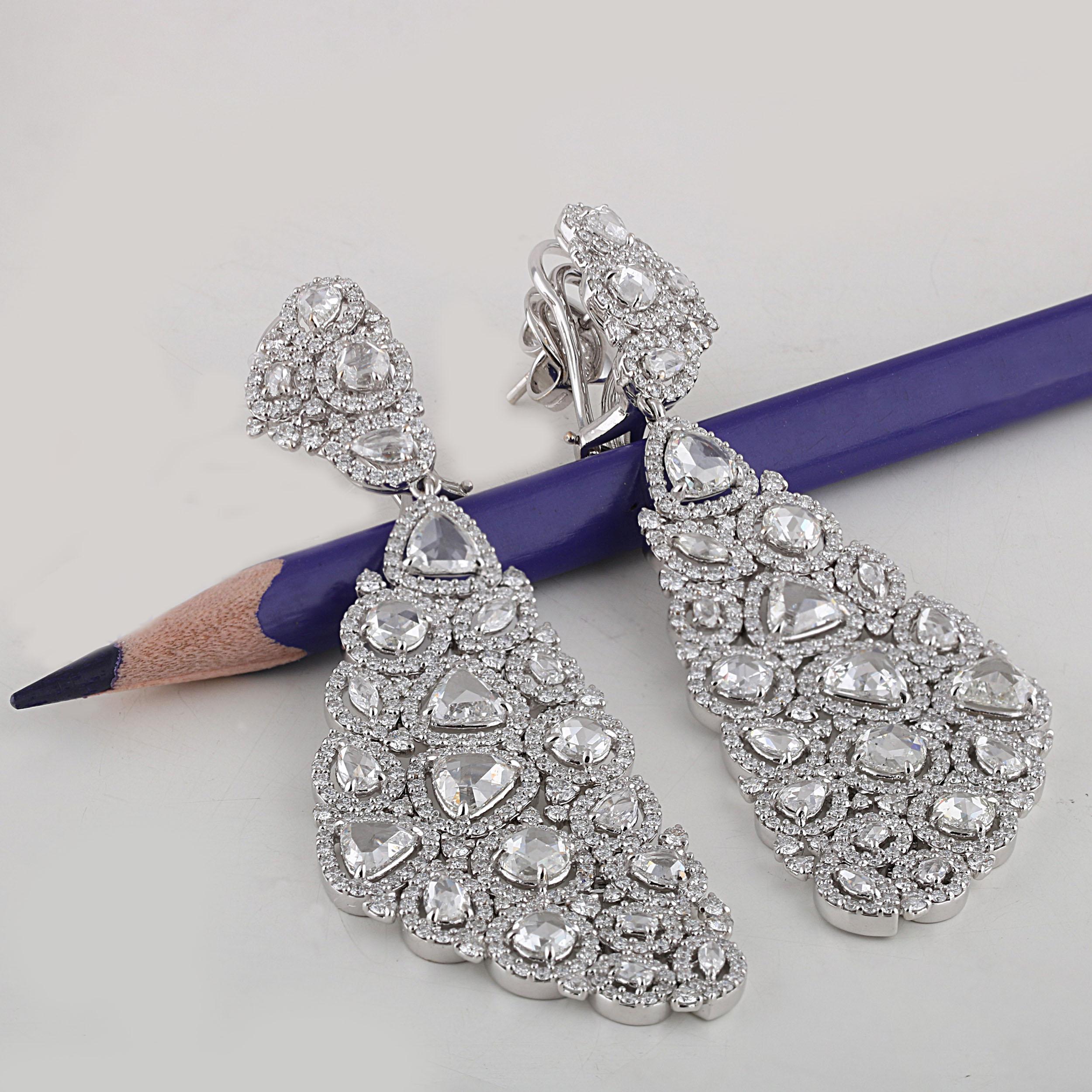 Rose Cut Studio Rêves Diamond Carpet Dangling Earrings in 18 Karat White Gold For Sale